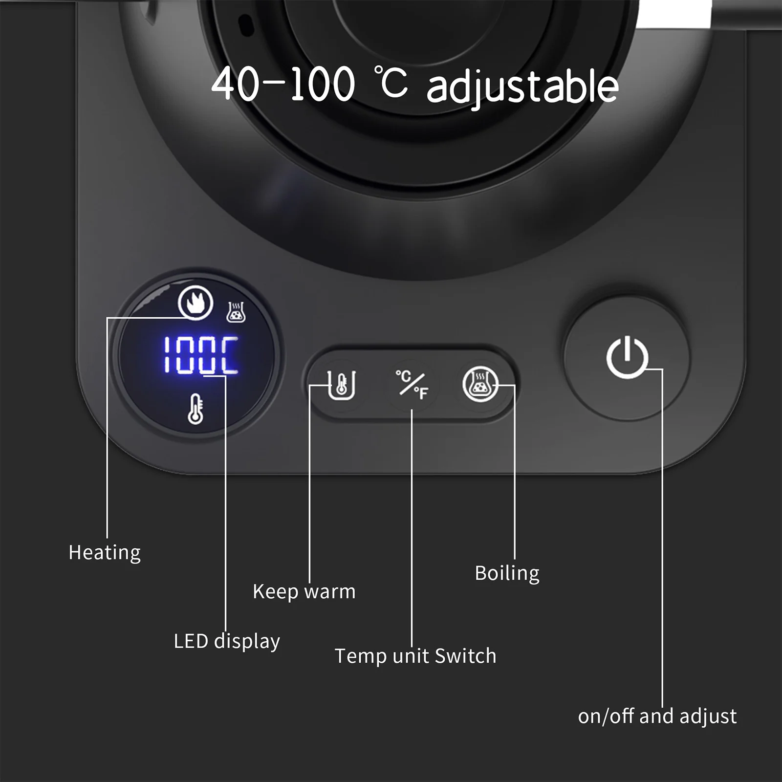 Carevas Electric Kettle,NTC Temperature Auto Shut Stainless Steel kettle kettle Over Coffee Boiler Stainless Shut Off Steel Inner 1200W Fast Water Coffee Tea Off 0.9L Water Boiler Display Auto Matte