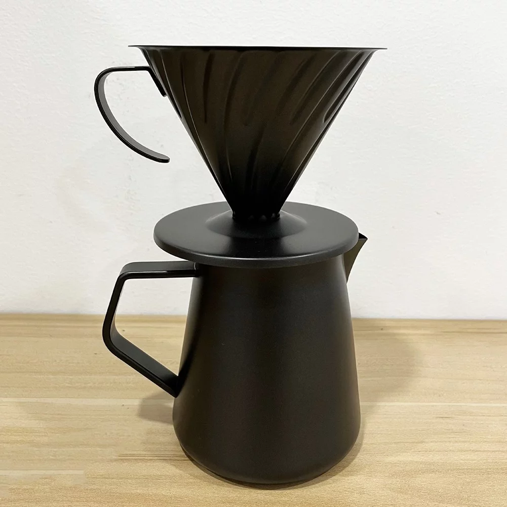 Gerich Stainless Steel 600ML Pour Over Dripper Home Filter Coffee Maker Pot Set Black
