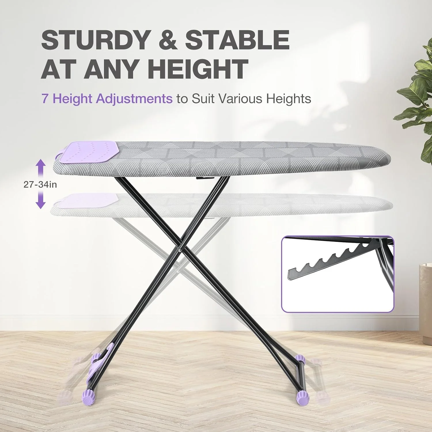 AUCHI Ironing Board, Ironing Boards with Iron Rest, Extra Thick Cover and Pad, Height Adjustable, Easy Storage with Smart Hanger 13x43 Grey