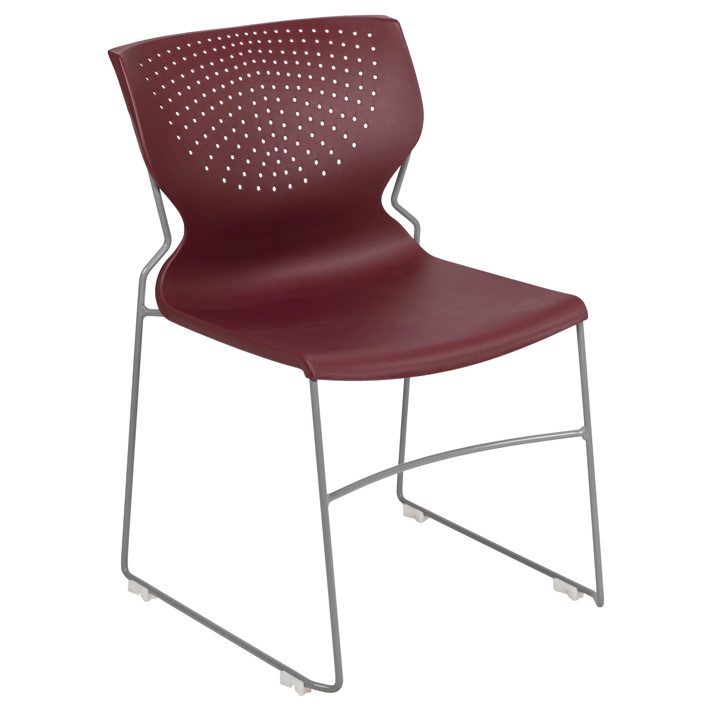 Emma + Oliver Home and Office Burgundy Full Back Stack Chair with Gray Frame - Guest Chair