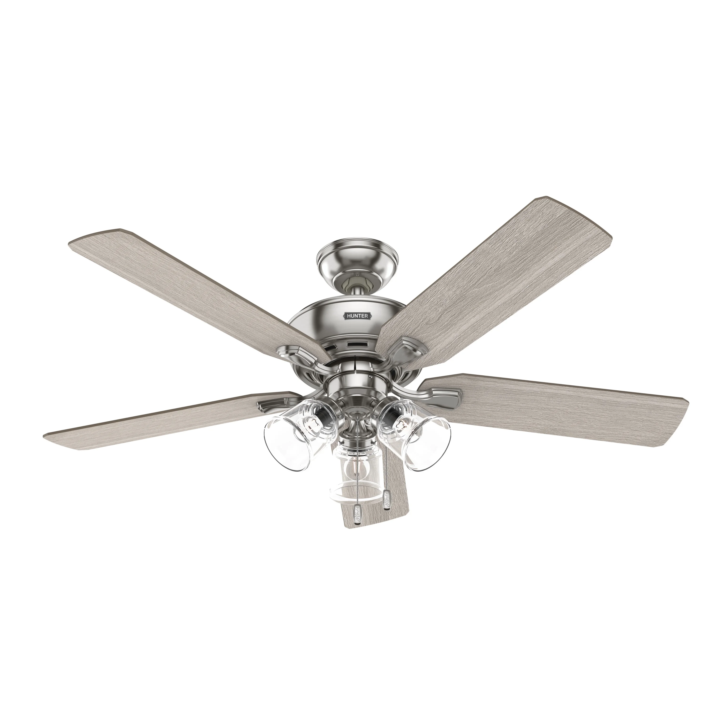 HUNTER - 51596 - Hunter 52 inch Rosner Brushed Nickel Ceiling Fan with LED Light Kit and Pull Chain