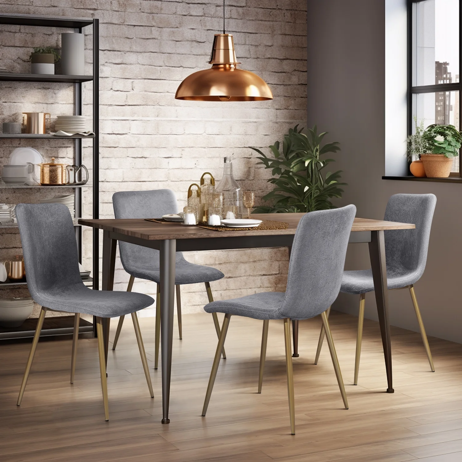 Homy Casa Modern Velvet Dining Chairs Set of 4 - Comfortable Faux Upholstery with Metal Legs, Dark Gray