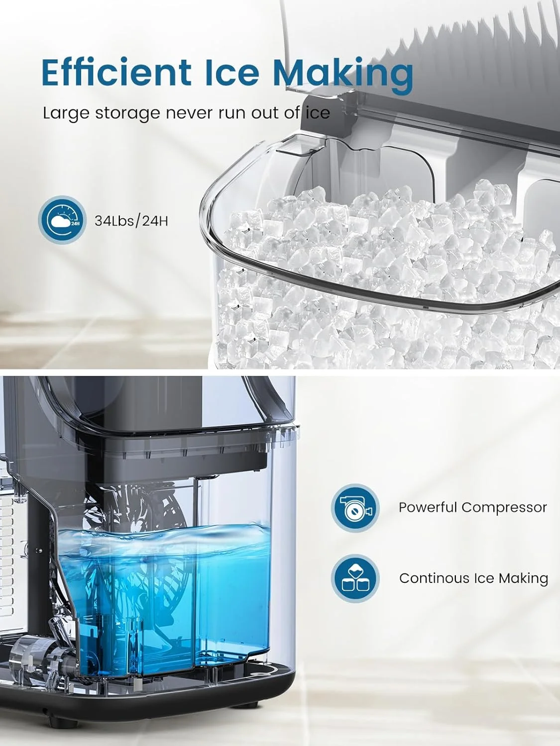COWSAR Nugget Ice Maker Countertop, Soft Chewable Nugget Ice Cubes Machine, One-Button Quick Ice Making 34Lbs/Day, Self-Cleaning, Portable Stainless Steel Ice Machine