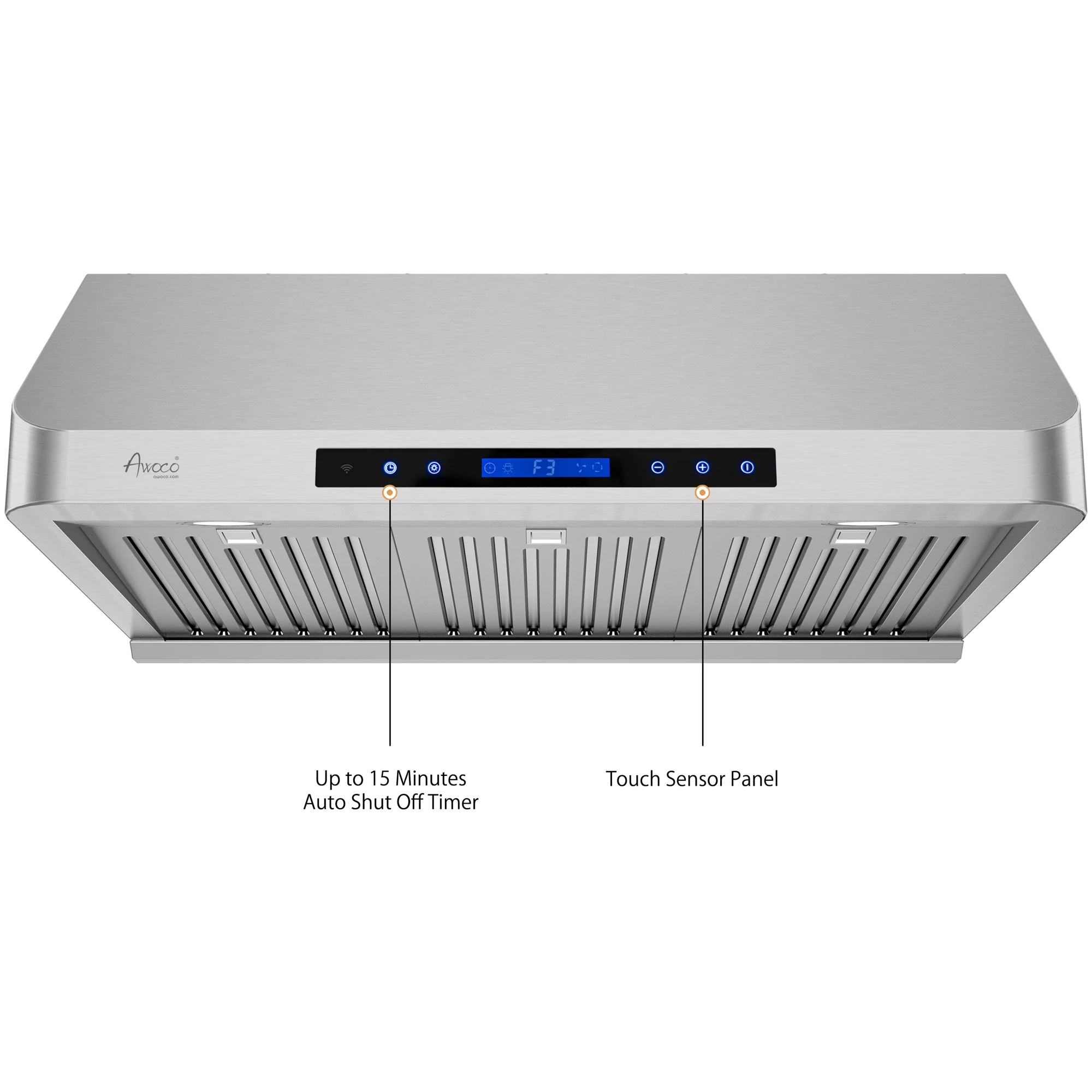 Awoco RH-S10-36E 36 x 10 in. Ducted Under Cabinet 4 Speeds 8 in. Top Vent Stainless Steel Range Hood