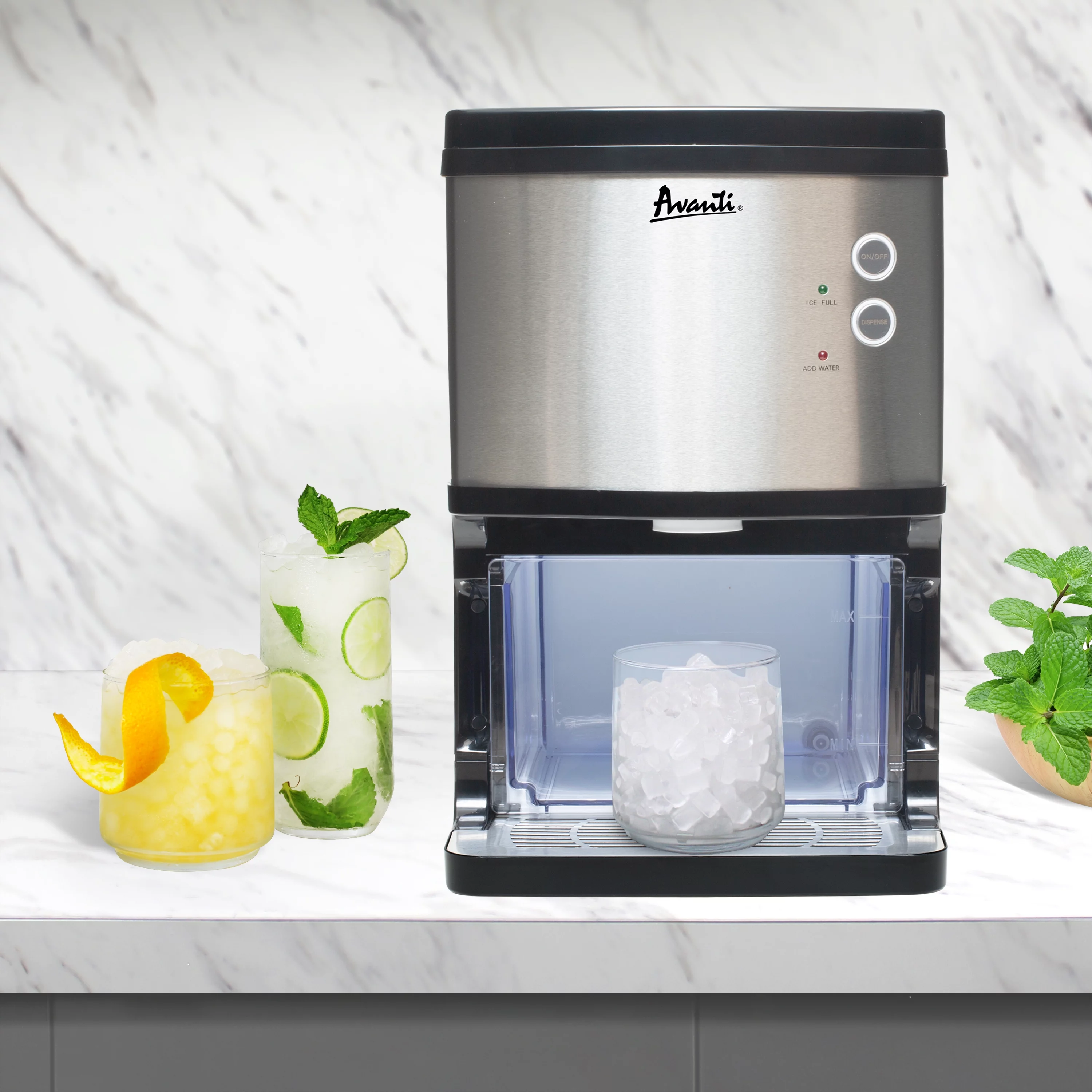 Avanti Elite Series Countertop Nugget Ice Maker and Dispenser, 33 lbs, in Stainless Steel