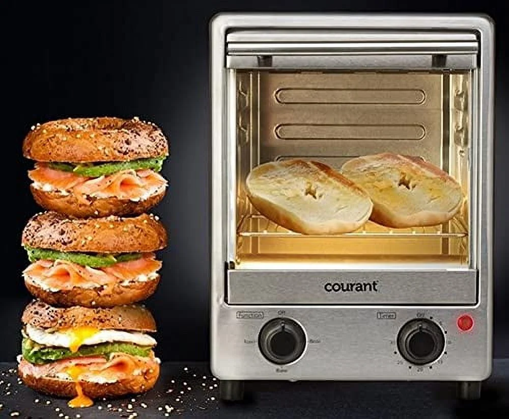 Courant Toaster Oven Space Saving Design Toastower Tempered Glass Door Stainless Steel