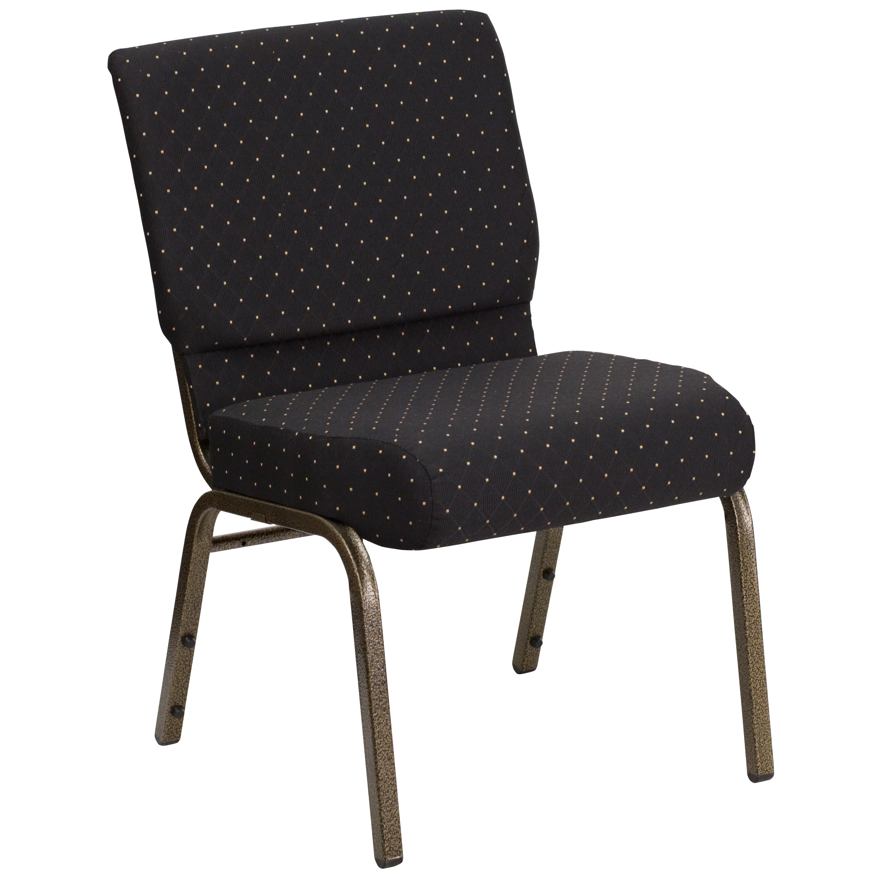 Emma + Oliver 21'W Stack Church Chair, Black Dot Patterned Fabric/Gold Vein