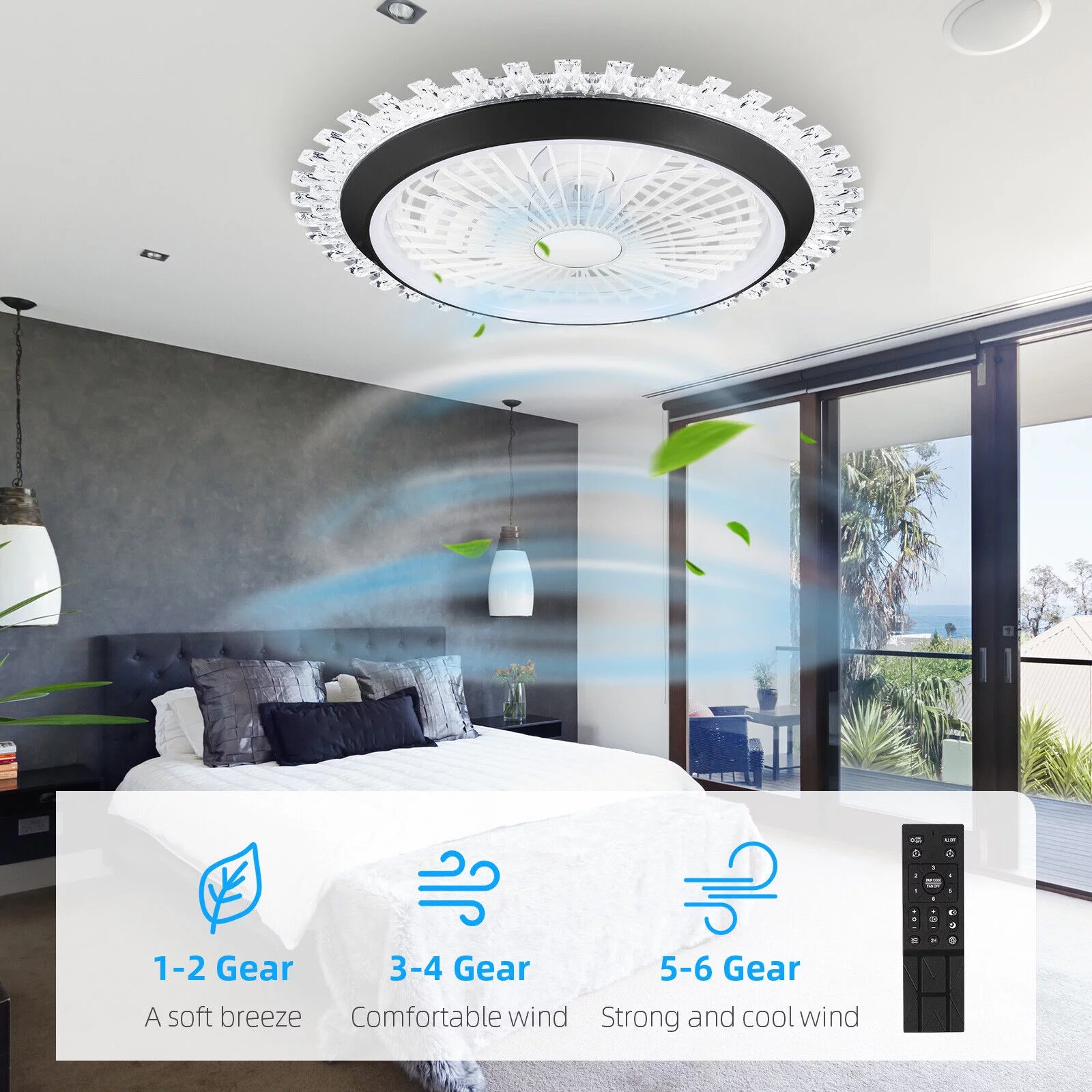 G��PEH 20' Enclosed Ceiling Fans with Lights and Remote & APP Control, Small Modern Flush Mount Ceiling Fan with Light 6 Wind Speeds 3 Colors Dimmable,Ceiling Fan Light for Bedroom Attic Kitchen