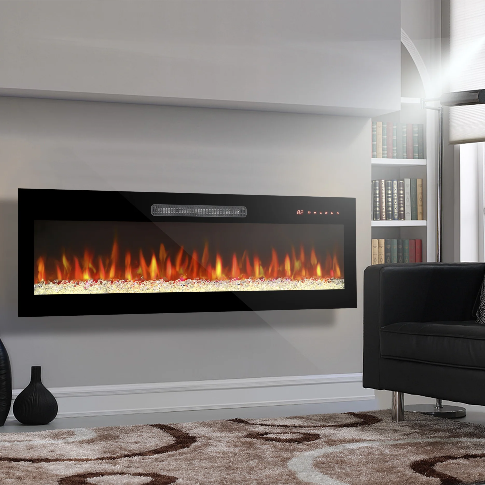 42 Inch Electric Fireplace, Recessed Front Wall Mounted Electric Fireplace Inserts, Ultra Thin Tempered Glass Fireplace with Remote Control Multi Color Flame and LED light Heater