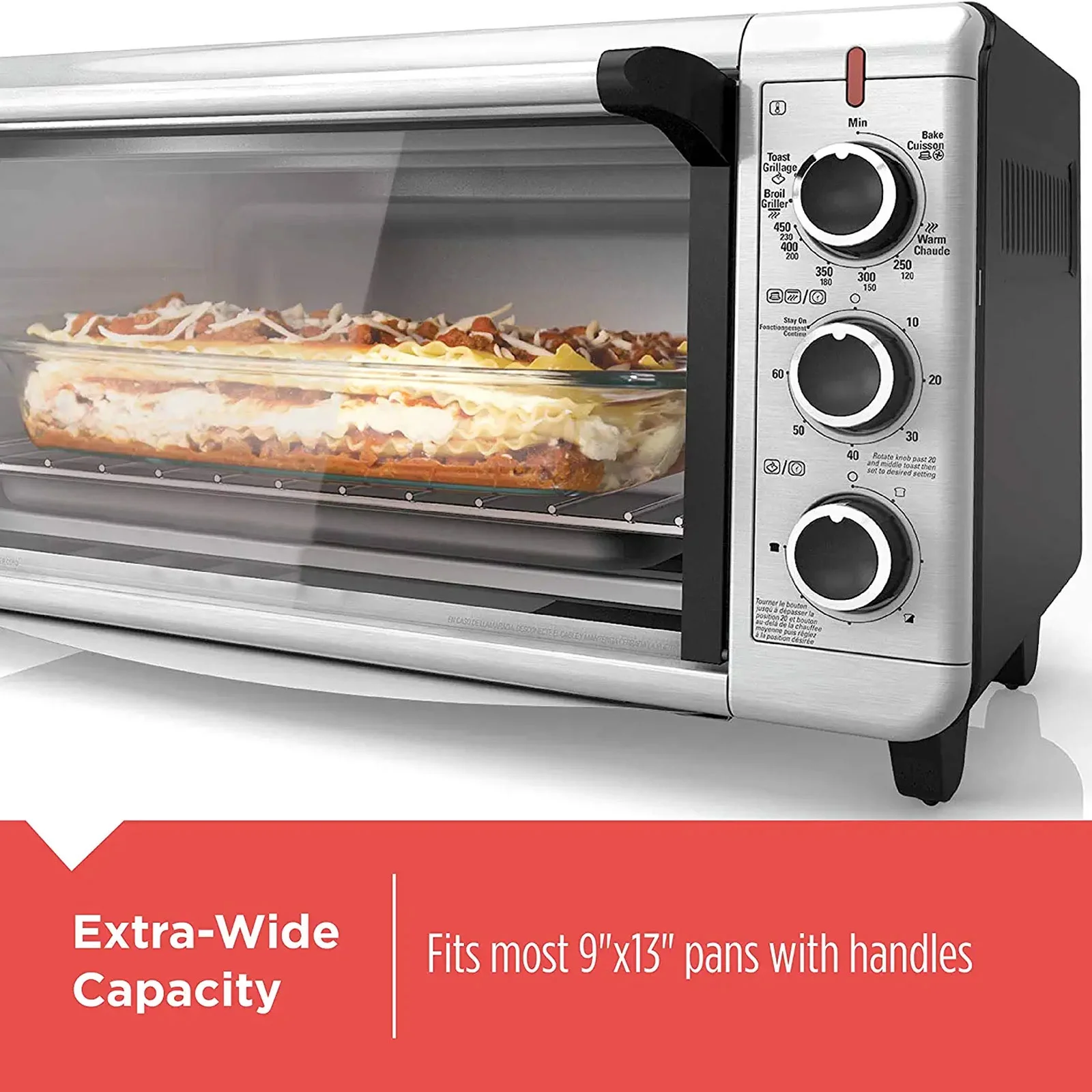 Extra Wide Countertop Toaster Oven - for 8-Slice Bread with Bake Pan, Broil Rack & Toasting Rack (Black)