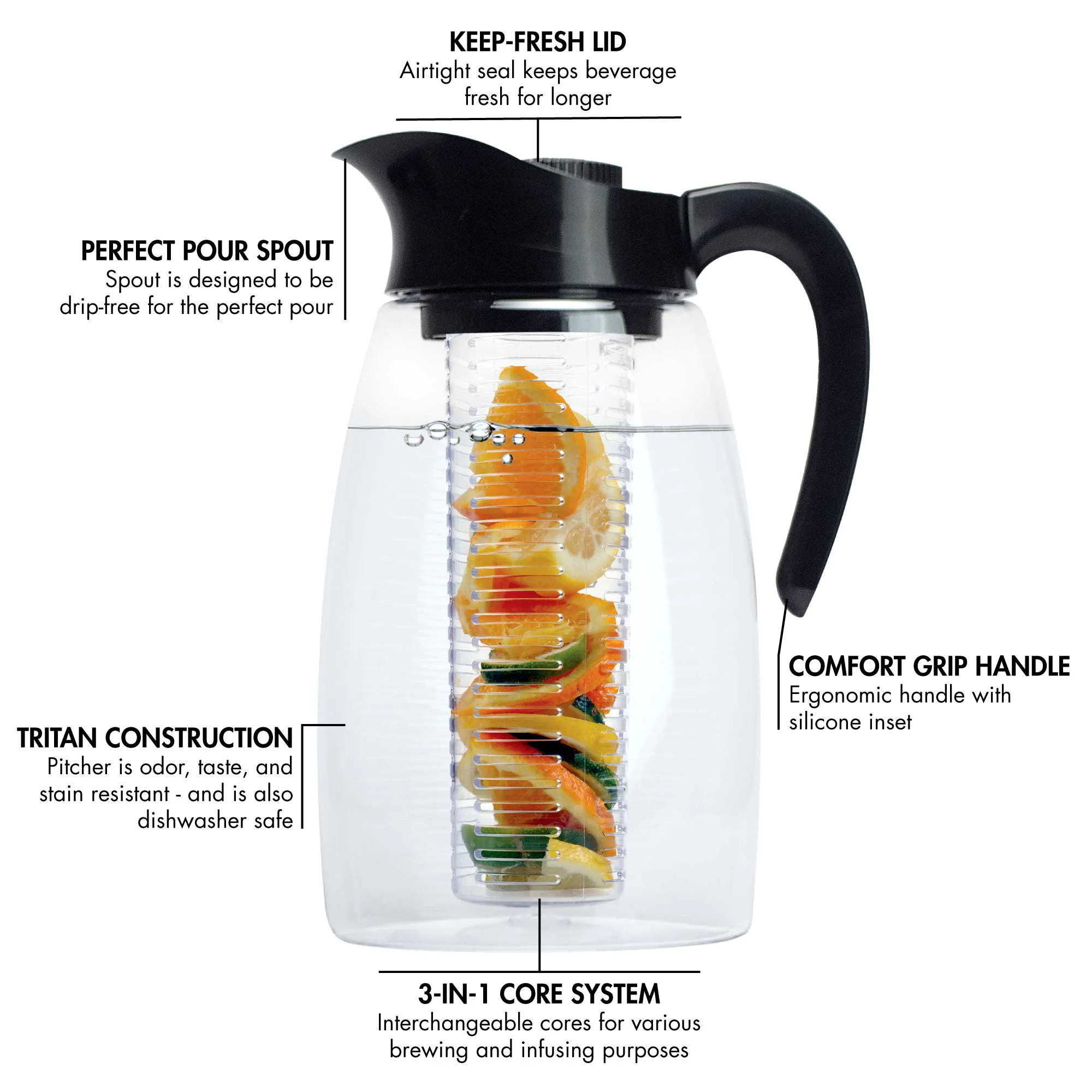 Flavor It 3-in-1 Beverage System with 2.9QT Tritan Pitcher, Tea Infuser, Flavor Infuser, Chill Core- Black