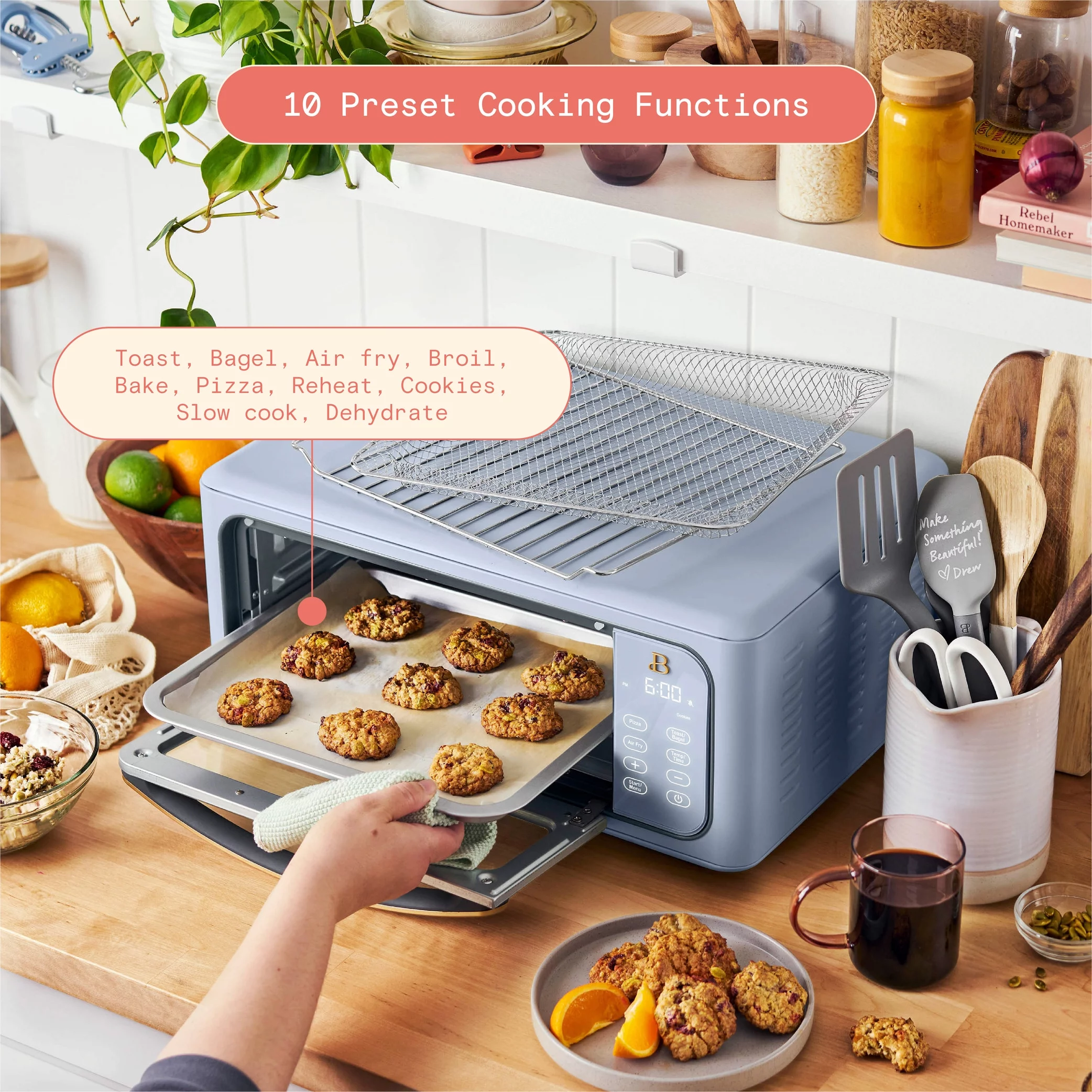 Beautiful Infrared Air Fry Toaster Oven, 9-Slice, 1800 W, Cornflower Blue by Drew Barrymore
