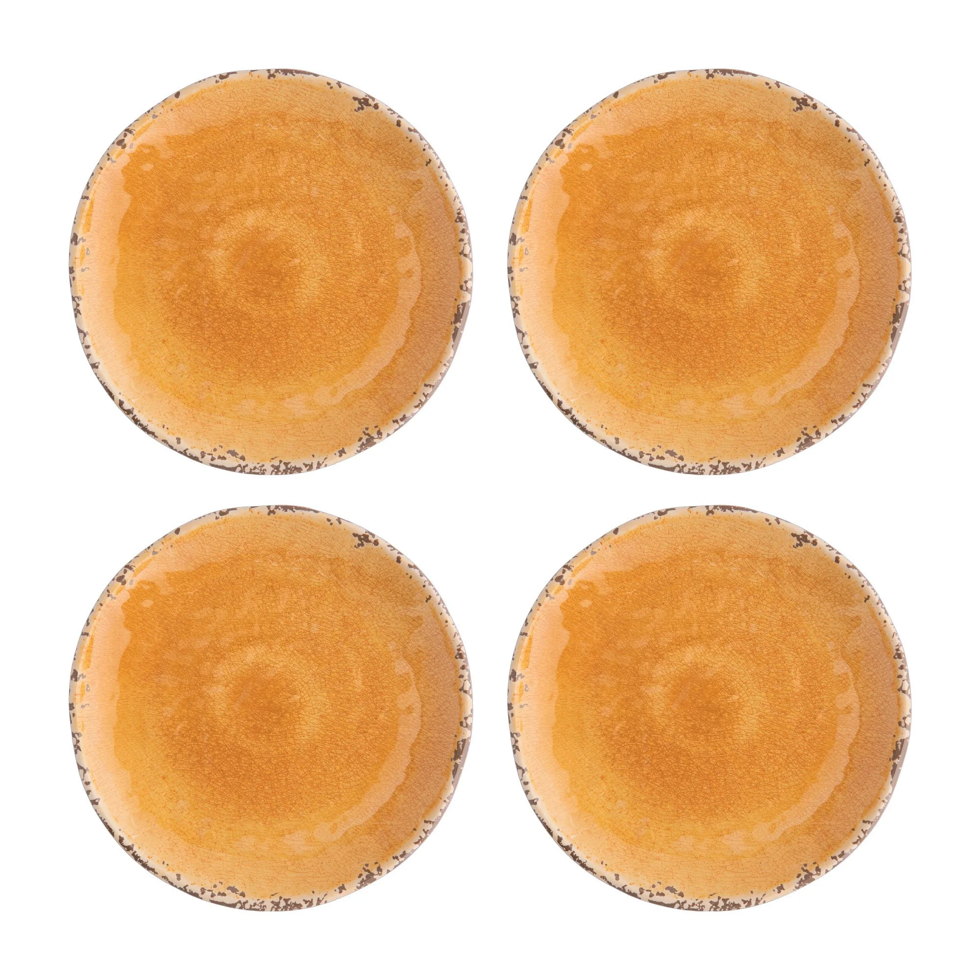 Gourmet Art 16-Piece Crackle Melamine Dinnerware Set, Orange, Includes Dinner Plates, Salad Plates, Dessert Plates, Bowls, Service for 4.