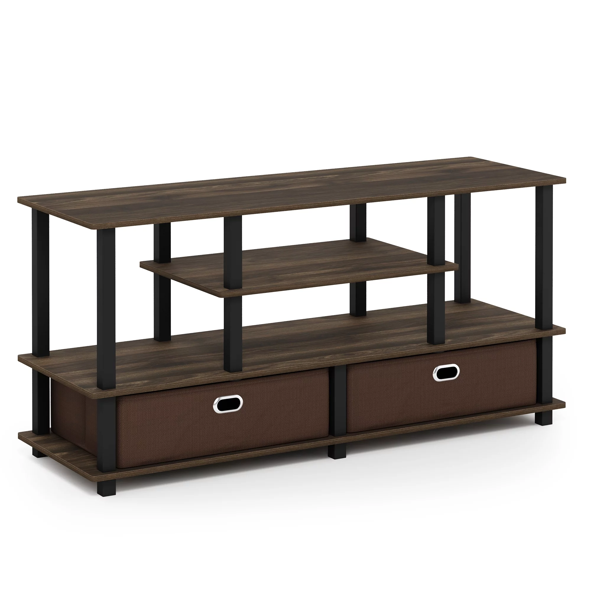 Furinno JAYA Large TV Stand for up to 55-Inch TV with Storage Bin, Columbia Walnut/Black/Dark Brown