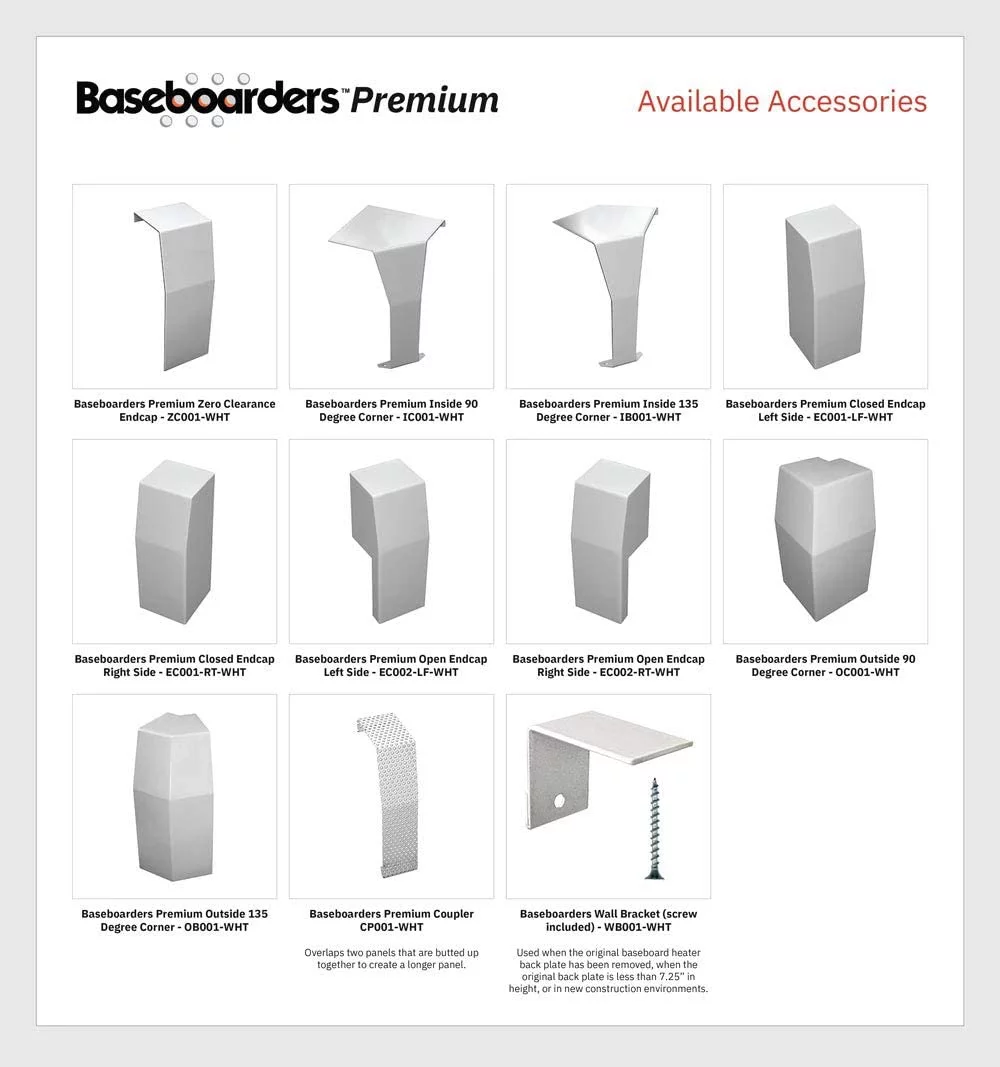 Baseboarders Premium 7 ft Easy Slip-on Baseboard Heater Cover - White (Cover, No Accessory)