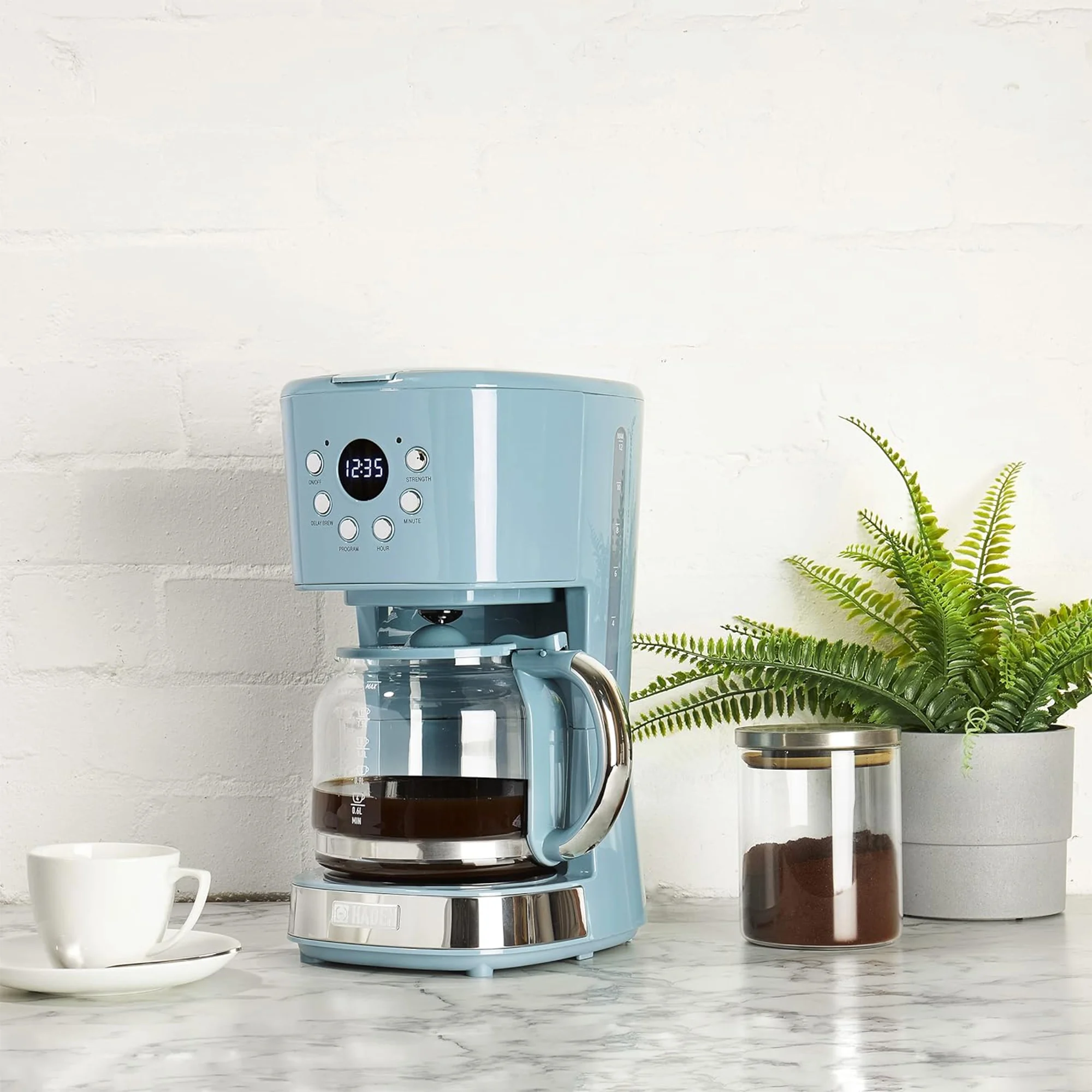 Haden Brighton 12 Cup Programmable Sleek Modern Coffee Maker, Sky Blue