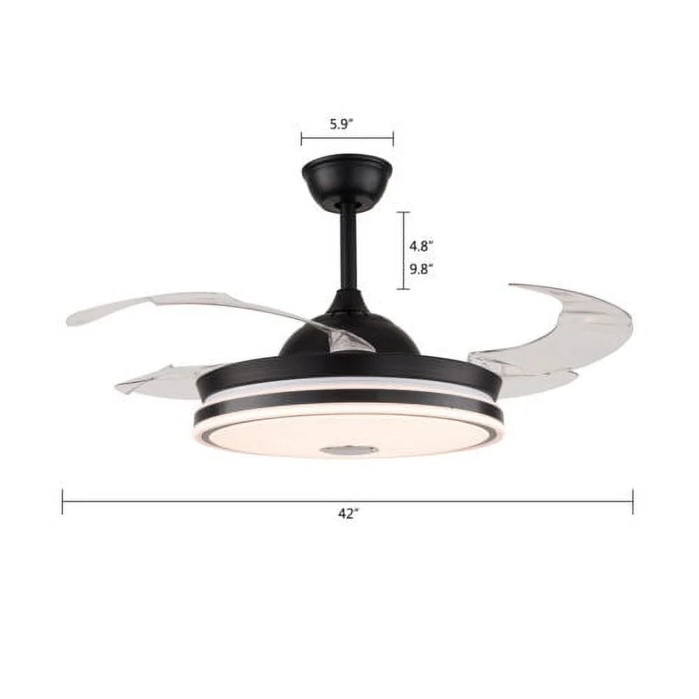 42' Retractable Ceiling Fan w/Light & Bluetooth Speaker Dimmable LED Chandelier