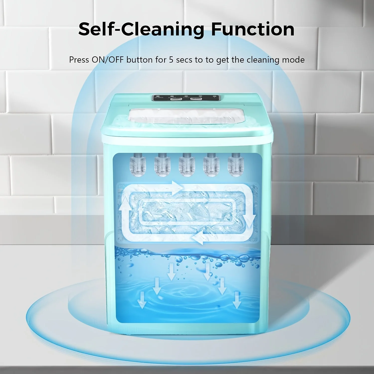 Ice Makers Countertop with Self-Cleaning, 26.5lbs/24hrs, 9 Cubes Ready in 6~8Mins, Portable Ice Machine with 2 Sizes Ice