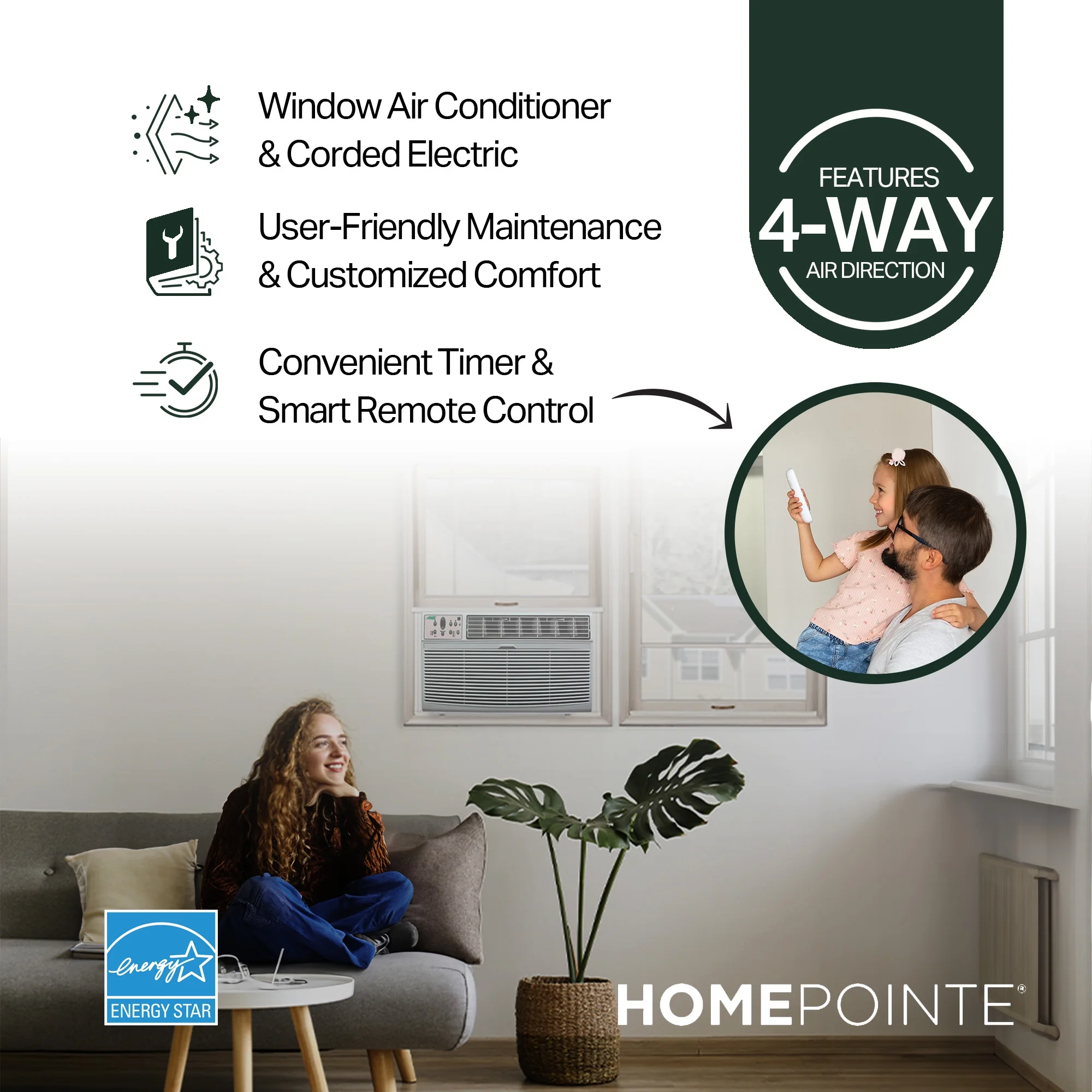 HomePointe 8,000 BTU 115 Volt Through The Wall Window Air Conditioner