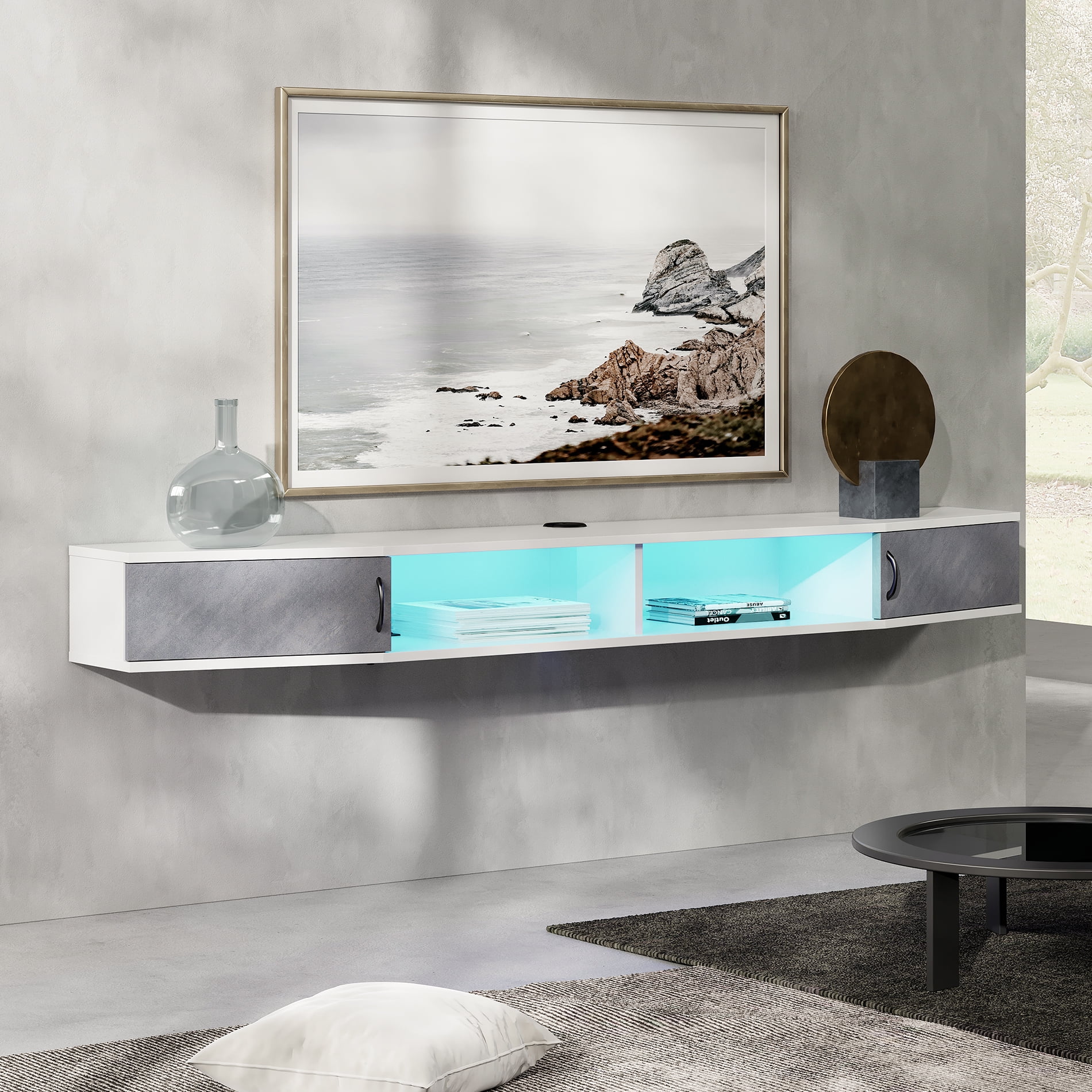 70 Inch Floating TV Stand with Storage Cabinet for TVs up to 80 inch,White&16 Colors