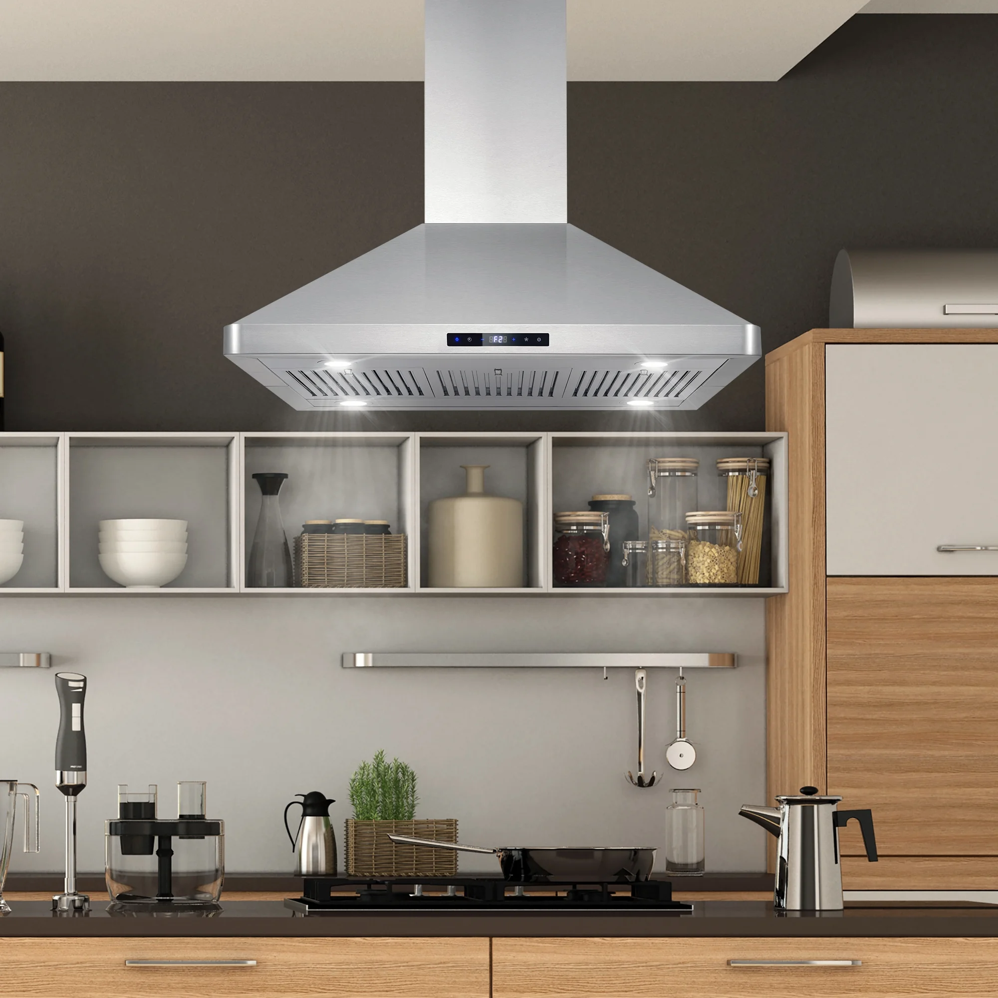 Cosmo 36 in. Ductless Island Range Hood Kitchen Hood with LED Lighting and Permanent Filters in Stainless Steel