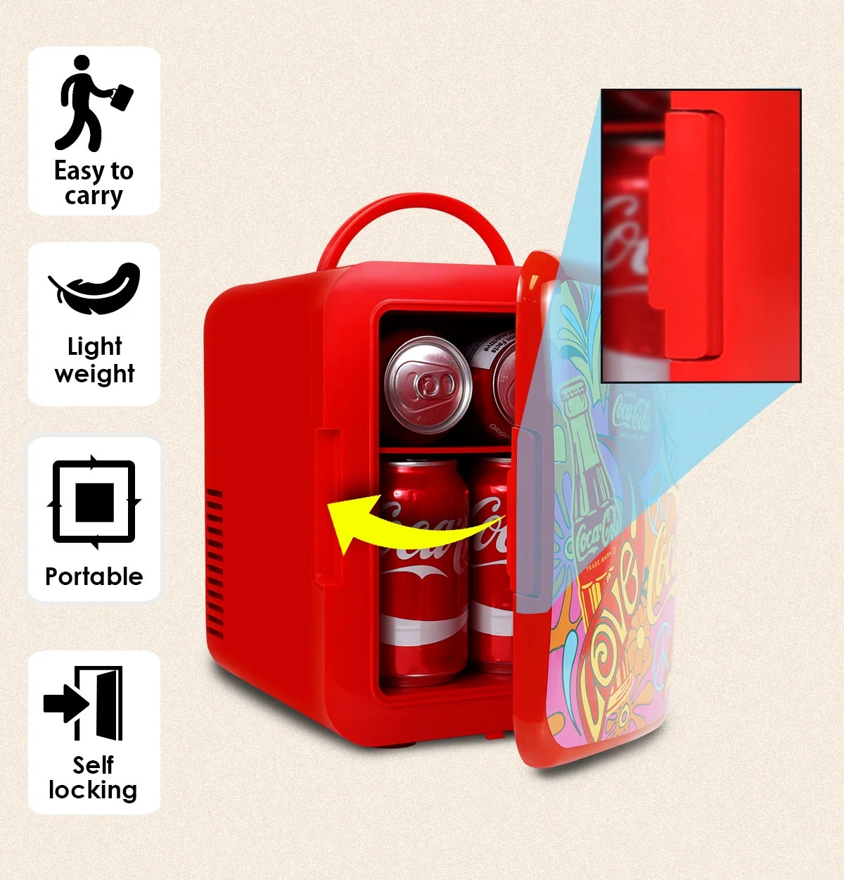 Coca-Cola Peace 6 Can Electric Cooler Warmer 12V Mini Fridge 1971 Series Portable Car Cooler
