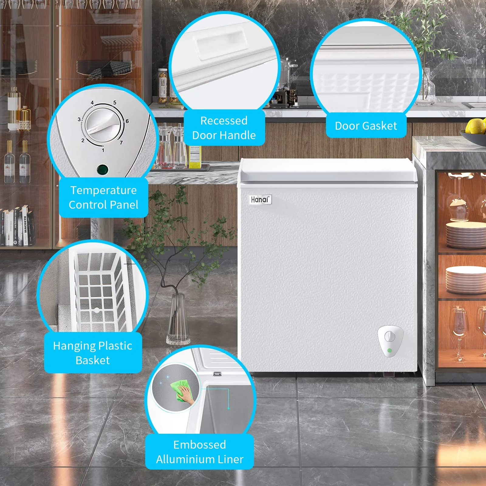 3.5 Cubic Chest Deep Freezer, with Removable Storage Basket, 7 Gears Temperature Control, Energy Saving, for Office Dorm or Apartment