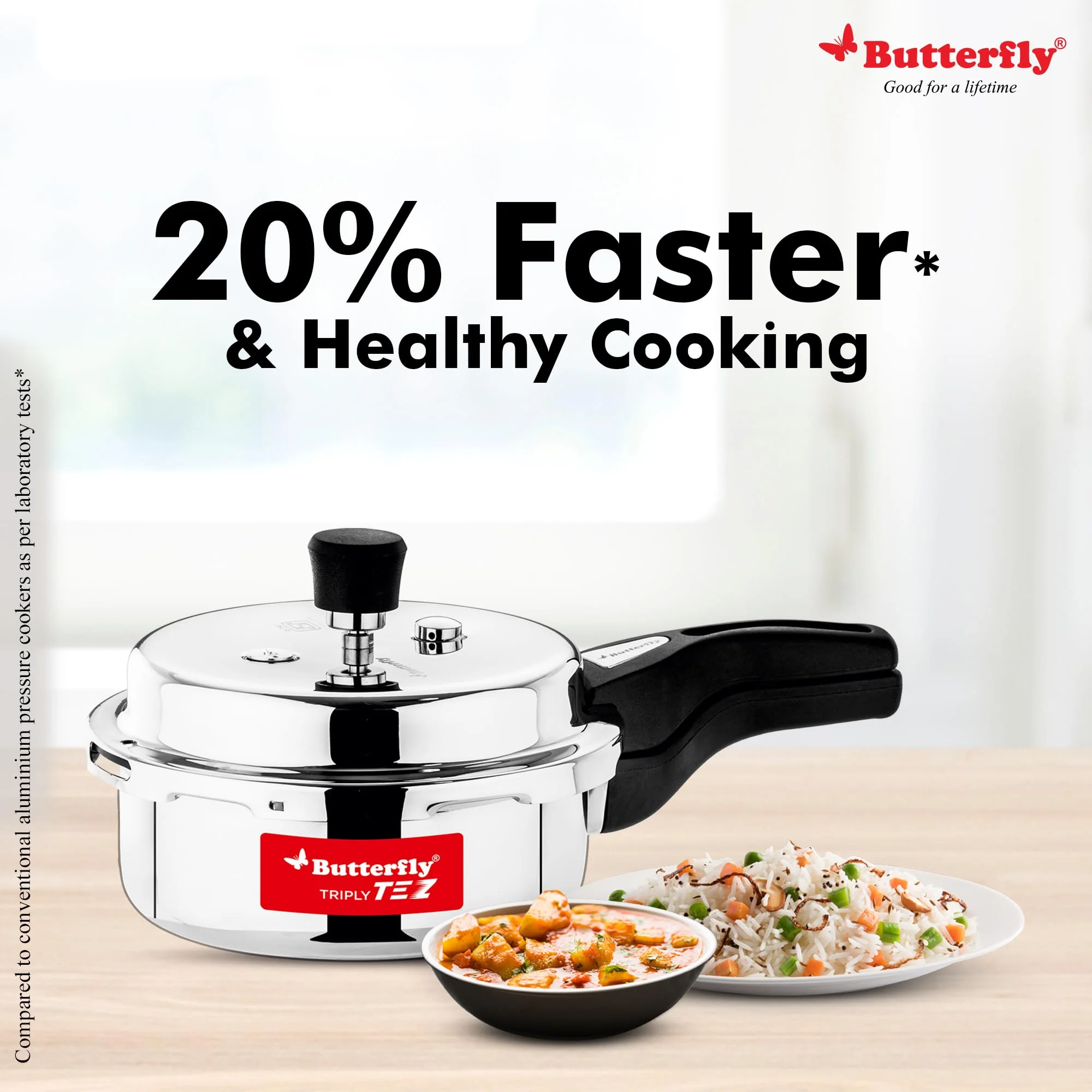 Butterfly Stainless Steel Tez Triply Pressure Cooker, Olc, 2 Liter, Silver