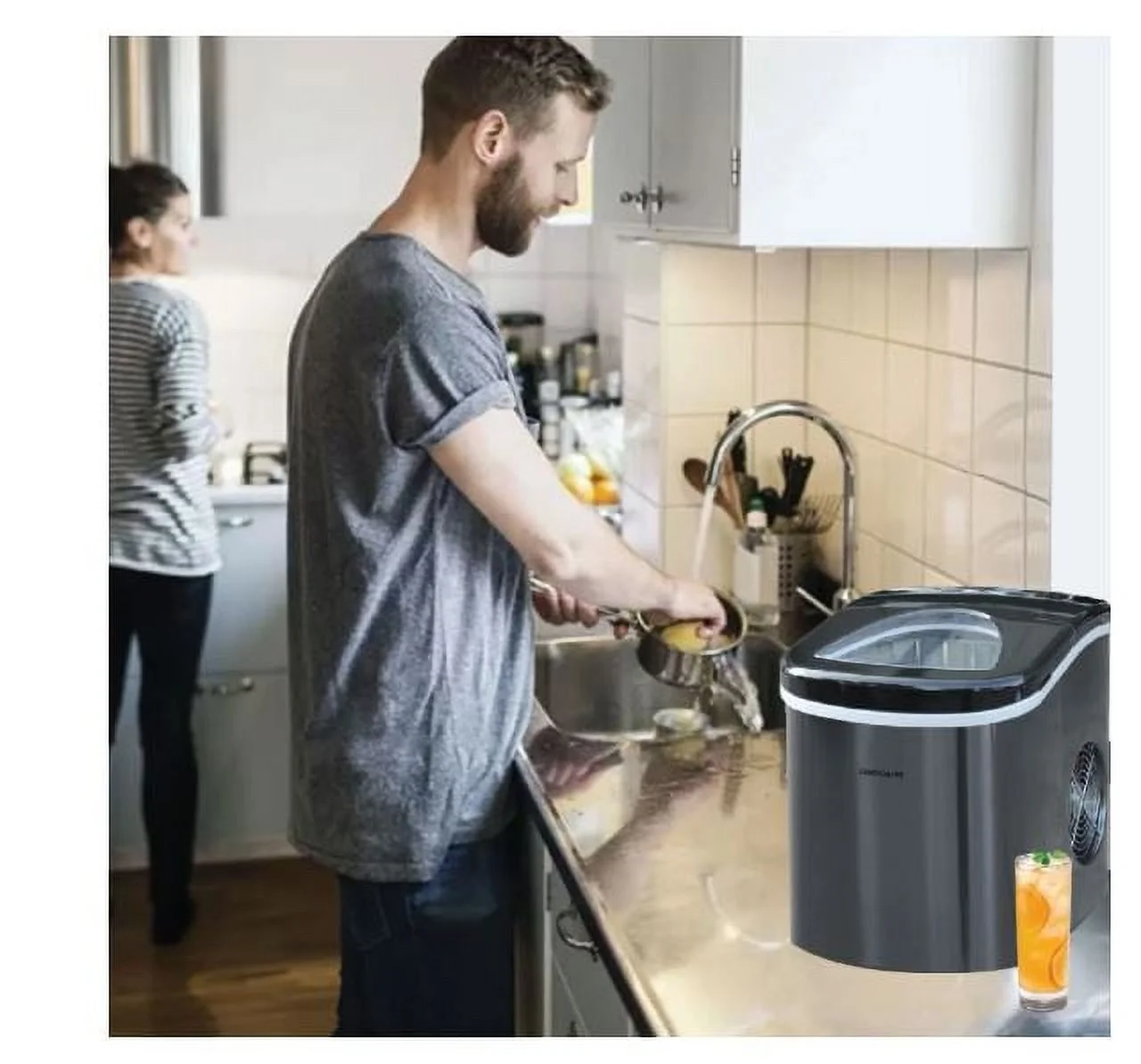 Countertop Ice Maker 26 lb Black Stainless Steel