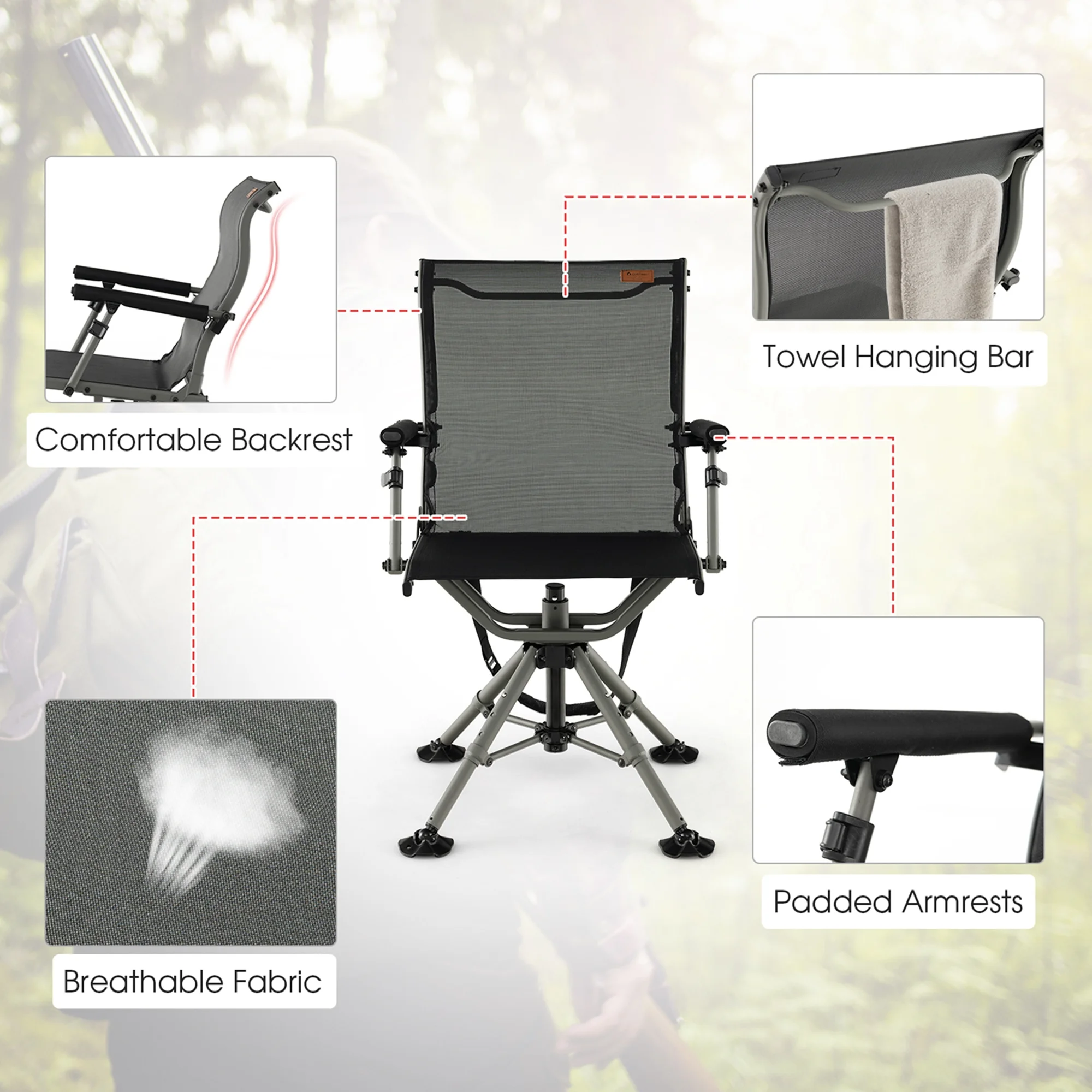 Costway 360 Degree Silent Swivel Hunting Chair w/ All-terrain Feet Pads Support 400 LBS