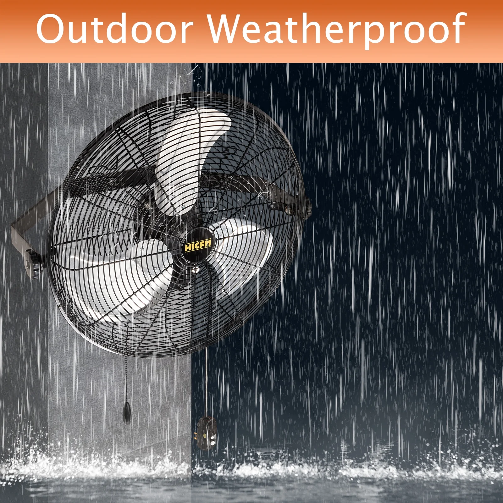 4600 CFM 18 inch Outdoor Safety Yellow Wall Mounted Fan with IP44 Enclosure Motor, Sealed Control Box, 9 FT Cord & GFCI Plug, 3-Speed Weatherproof for Patio, Workstation - UL Listed