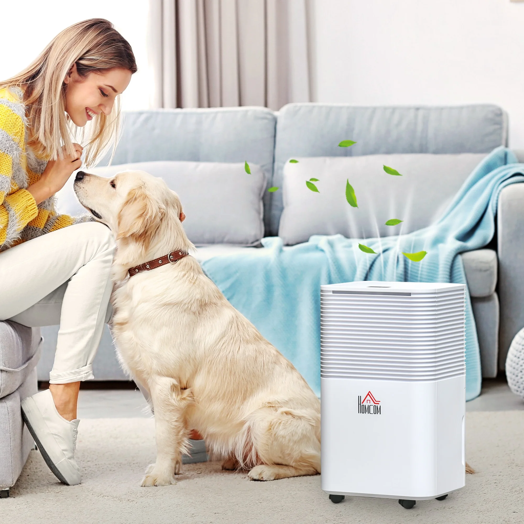 HOMCOM 1260 Sq. Ft Portable Electric Dehumidifiers with 3 Color Lights, LED Display, Quiet Dehumidifier for Basements, Bedroom, Bathroom, Closet, RV, 21pt/Day, White