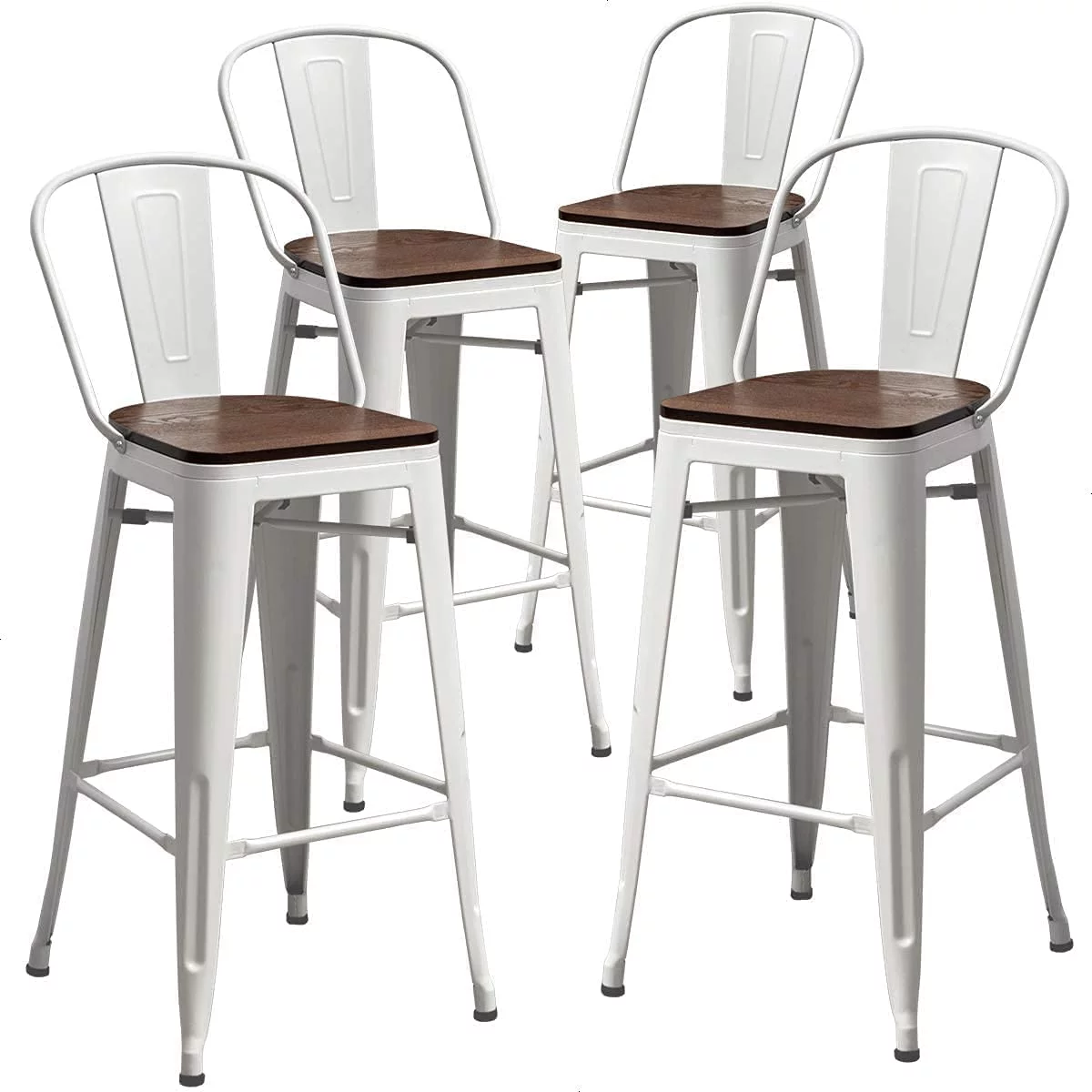 Andeworld Swivel Metal Bar Stools with Backs Counter Stools Set of 4 Counter Height Stools High Back Bar Chairs 24 Inch Bar Stools Farmhouse White