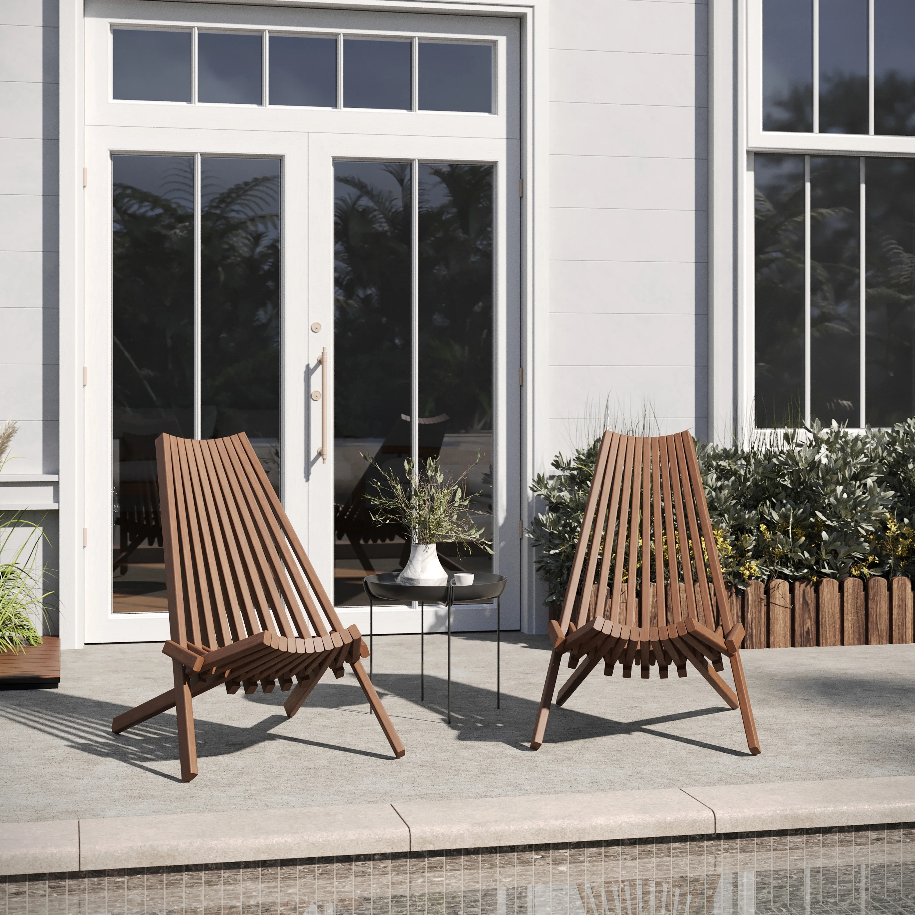 Flash Furniture Commercial Grade Indoor/Outdoor Folding Acacia Wood Chair, Low Profile Lounge for Patio, Porch, Garden, Brown