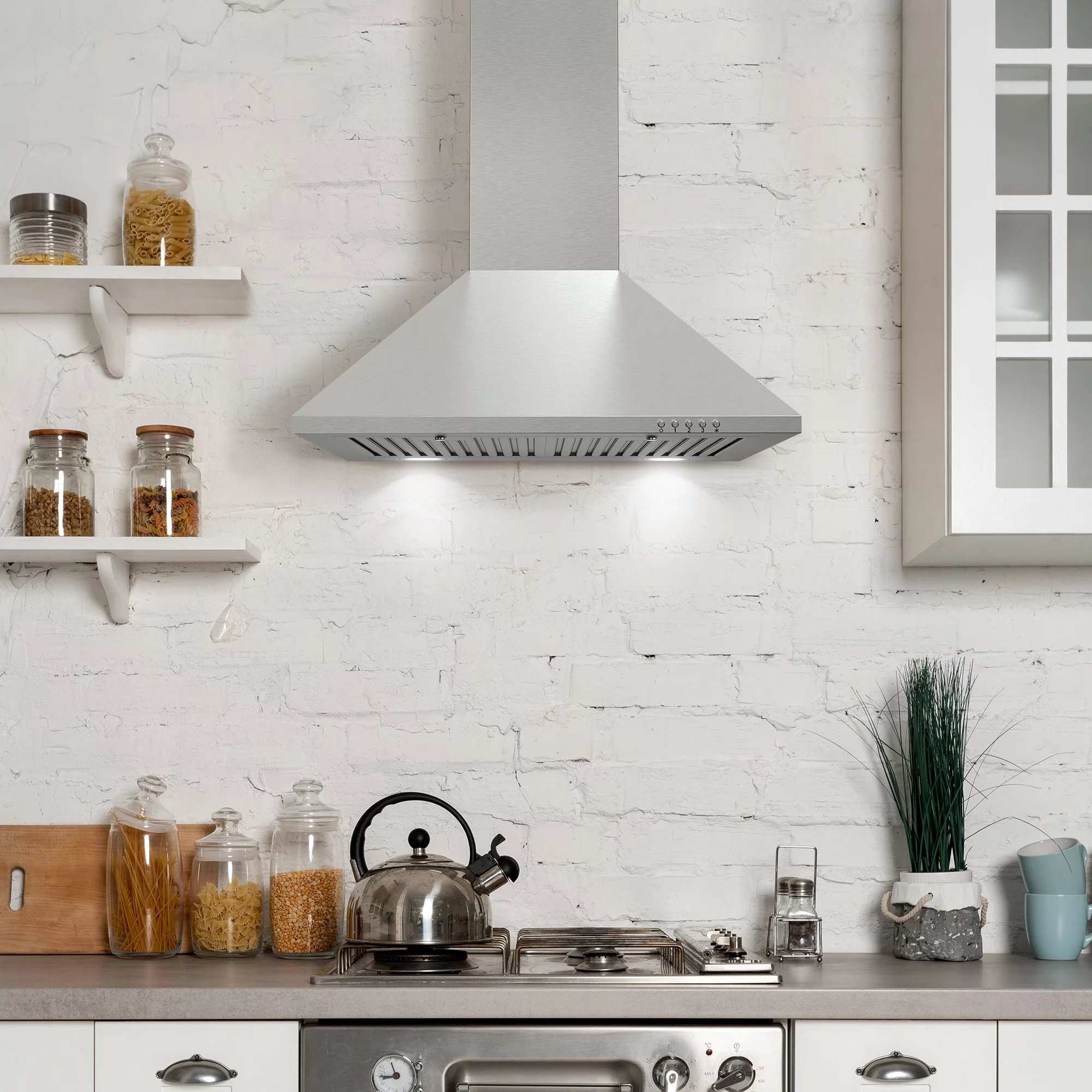 Cosmo COS-6324EWH 24 in. Ducted Wall Mount Range Hood in Stainless Steel with LED Lighting and Permanent Filters
