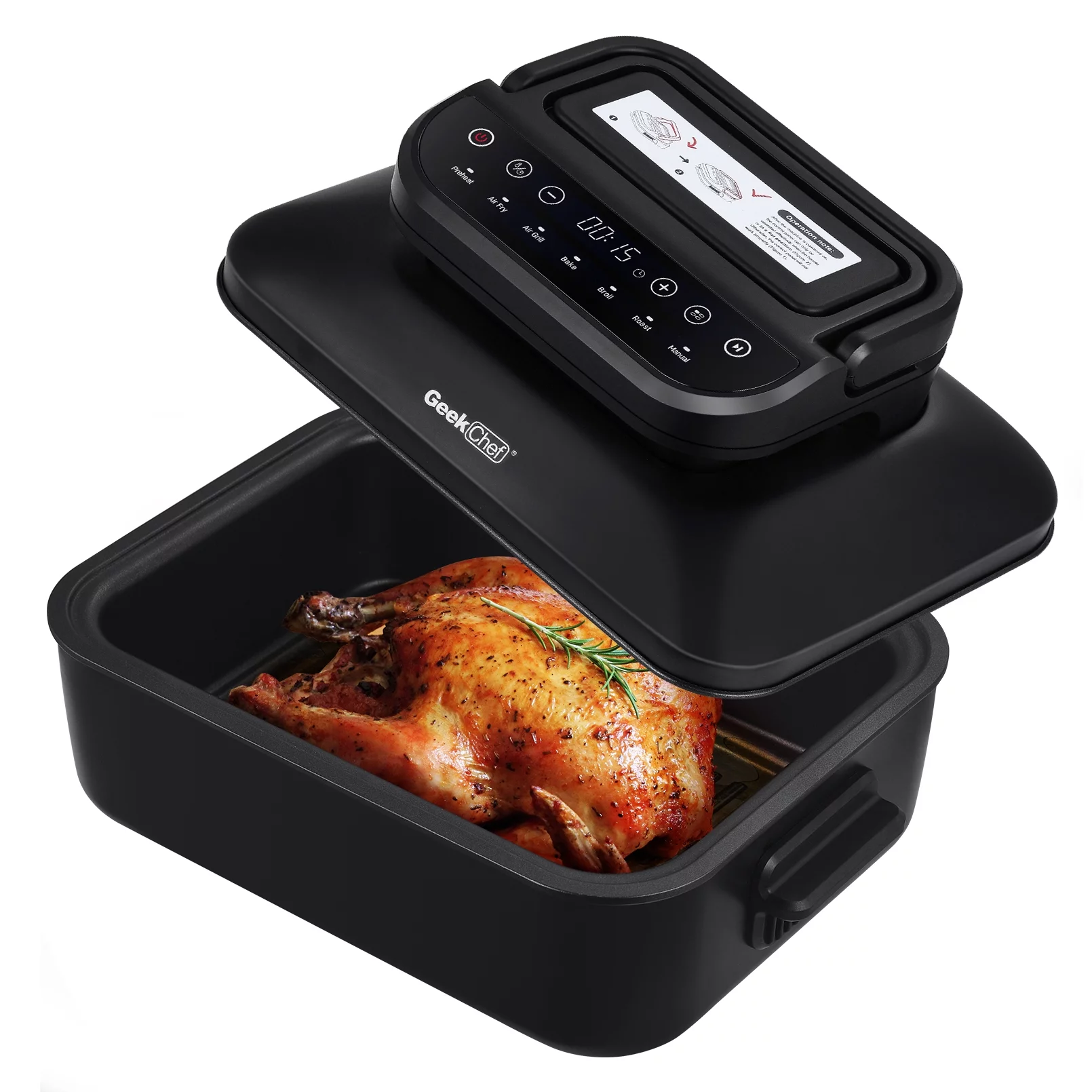 Chef 7 In 1 Smokeless Electric Indoor Grill with Air Fry, Roast, Bake, Portable 2 in 1 Indoor Tabletop Grill & Griddle with Preset Function, Removable Non-Stick Plate, Air Fryer Basket, 6-Serving