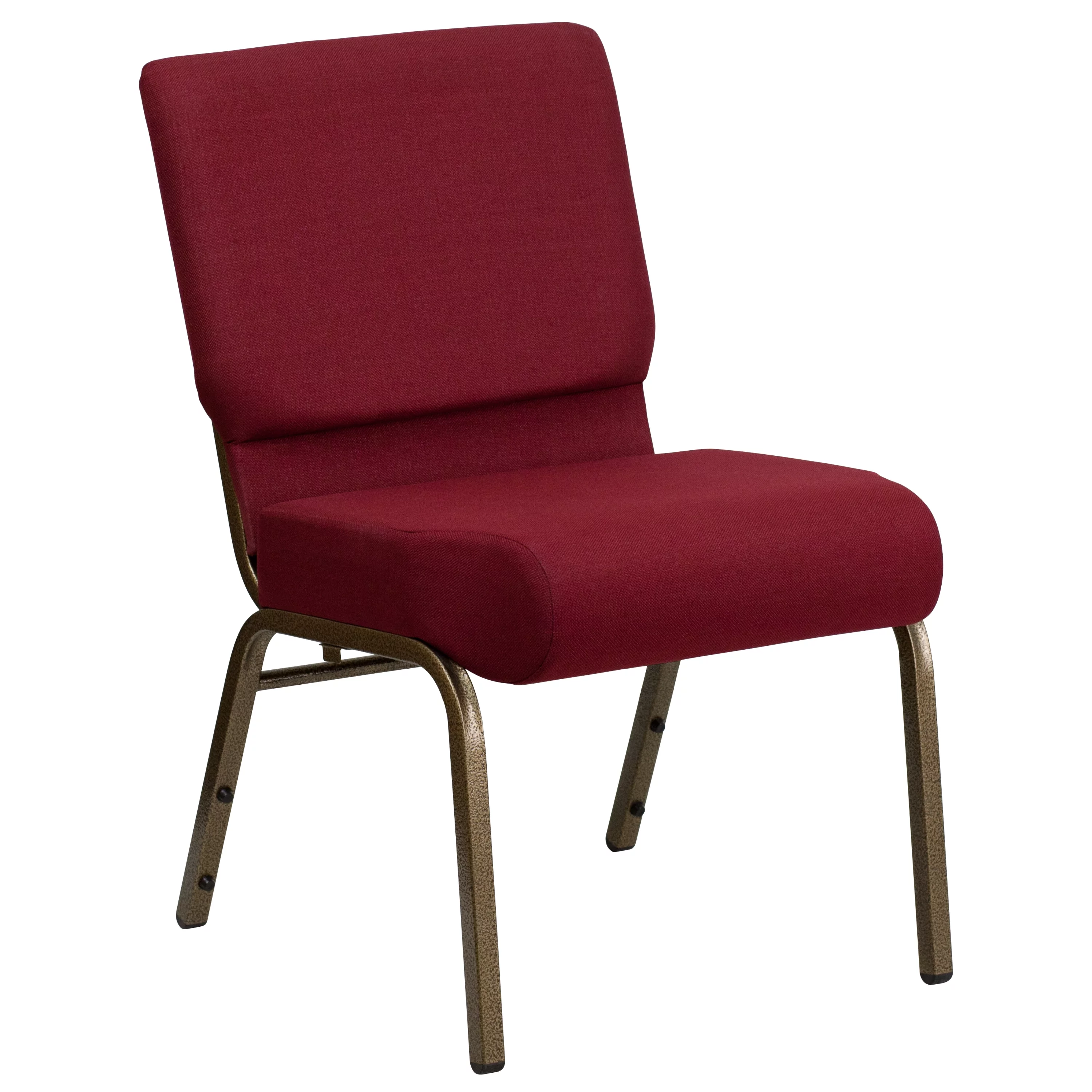 Emma + Oliver 21'W Stacking Church Chair in Burgundy Fabric - Gold Vein Frame