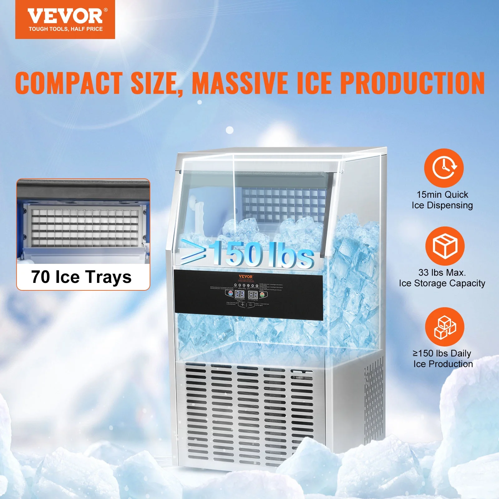 BENTISM Commercial Ice Maker Machine 130lb/24hrs Restaurants, Bars, Homes