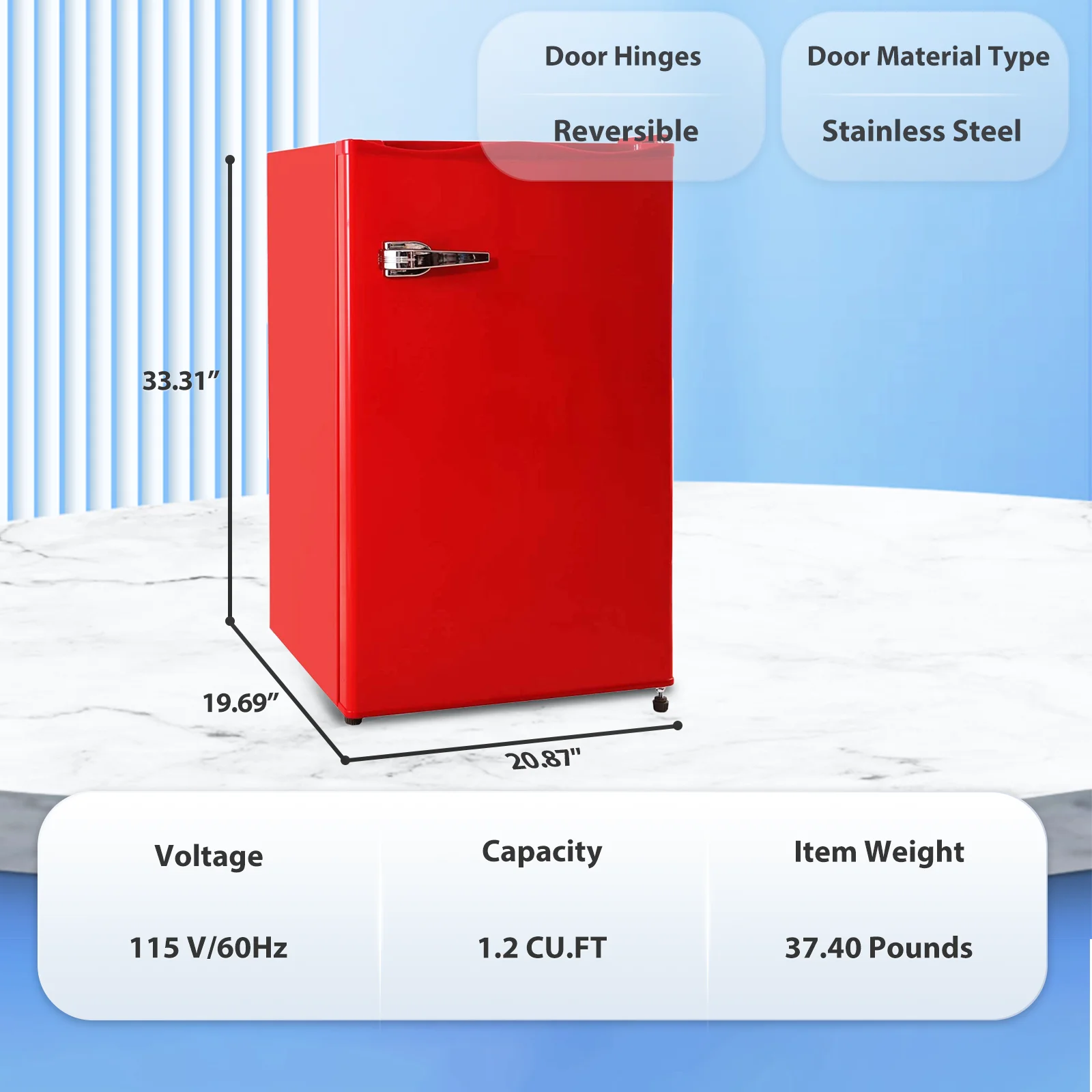 KISSAIR Upright Compact Freezer 2.3 Cu.ft, Freestanding Mini Freezer with Removable Shelf, Single Door, Adjustable Temperature, Suitable for Home/Office/Apartment, - Red