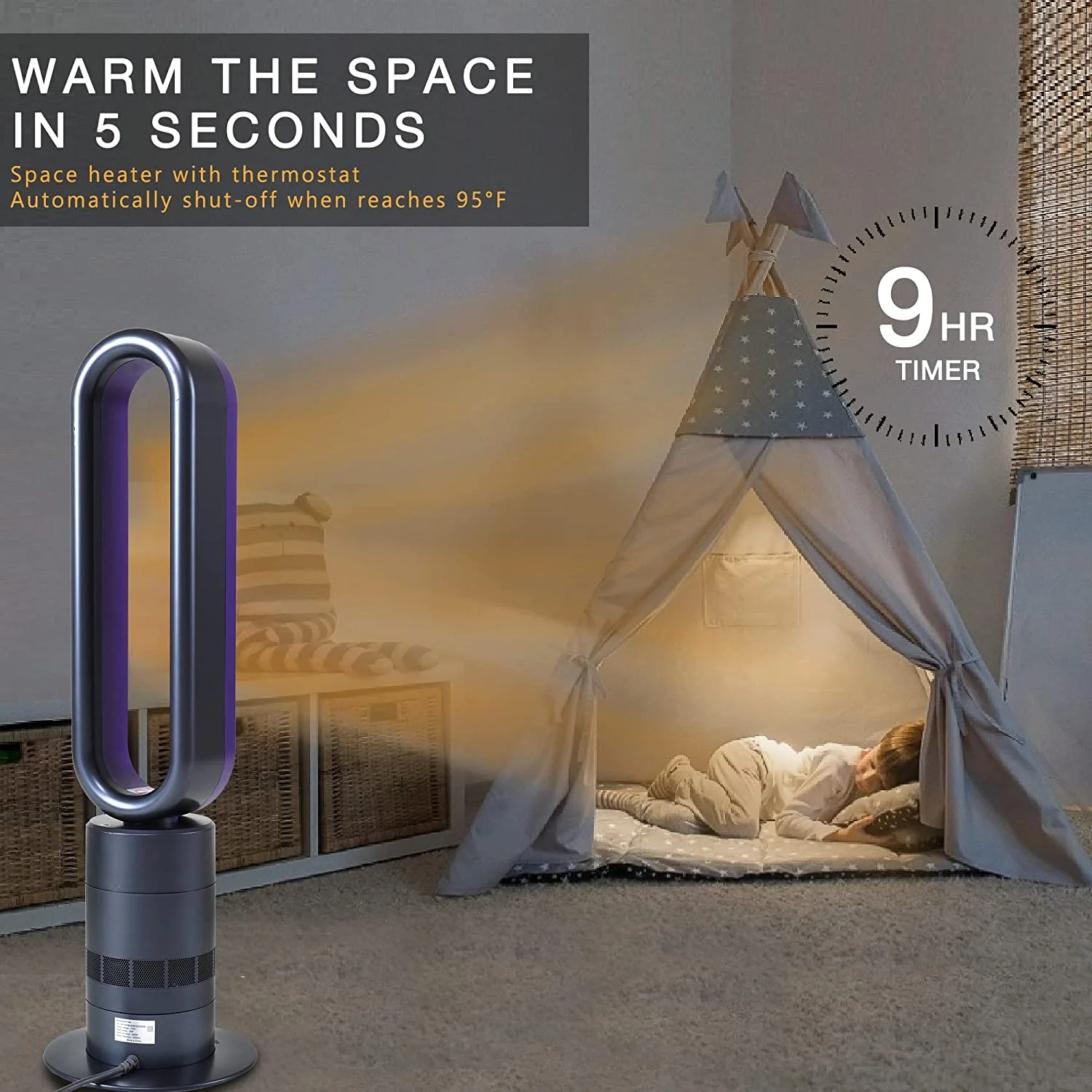 HealSmart 32-inch Space Heater Bladeless Tower Fan,10 Speeds Fan with Remote Control