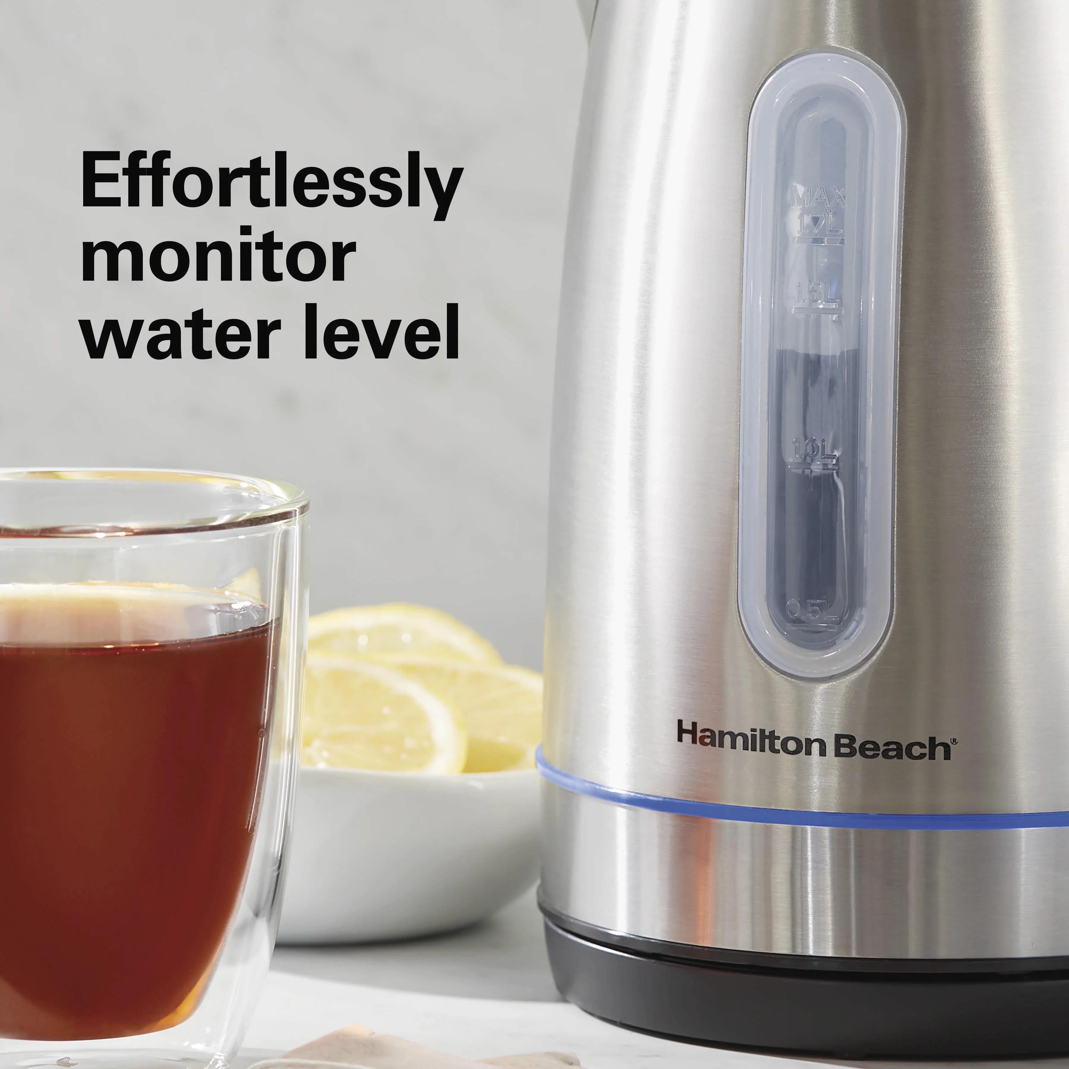 Hamilton Beach Stainless Steel Electric Kettle with LED Light Ring, 1.7 Liter Capacity, 41037
