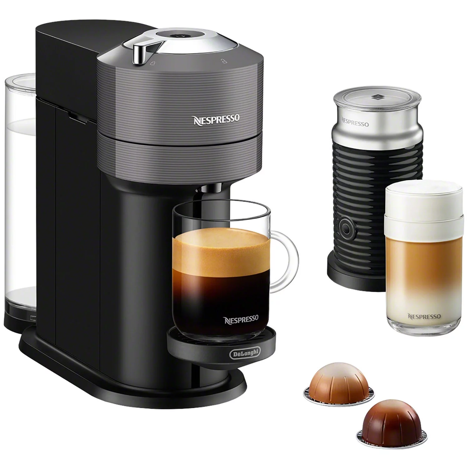 De'Longhi Vertuo Nespresso Next Premium Coffee/Espresso Maker & Aeroccino3 Milk Frother, Gray/Black