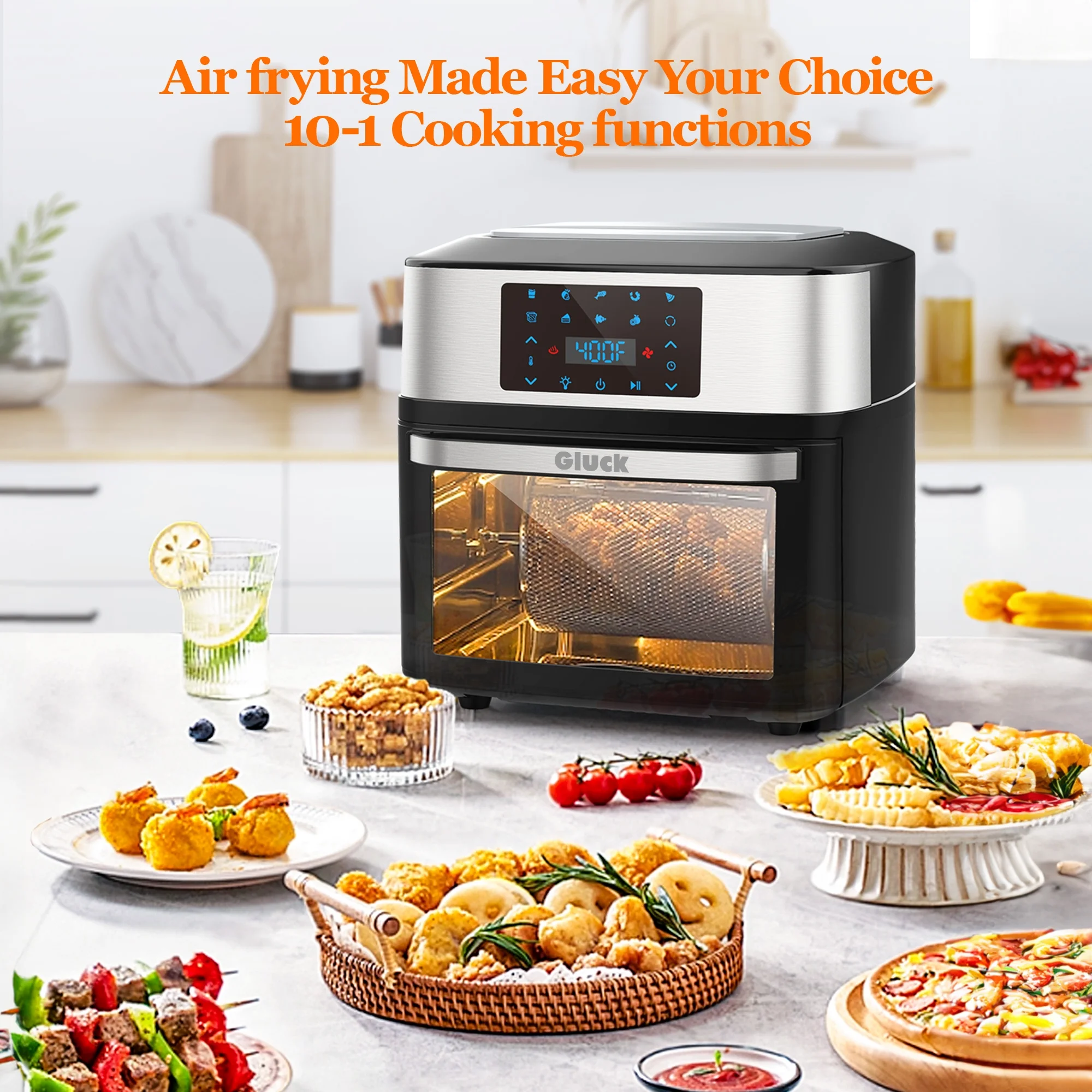 GLUCK Air Fryer Oven, 10-in-1 20 QT Airfryer Oven with Visible Cooking Window, Large Air Fryer Toaster Oven Combo with Recipes & 10 Accessories, ETL Certification