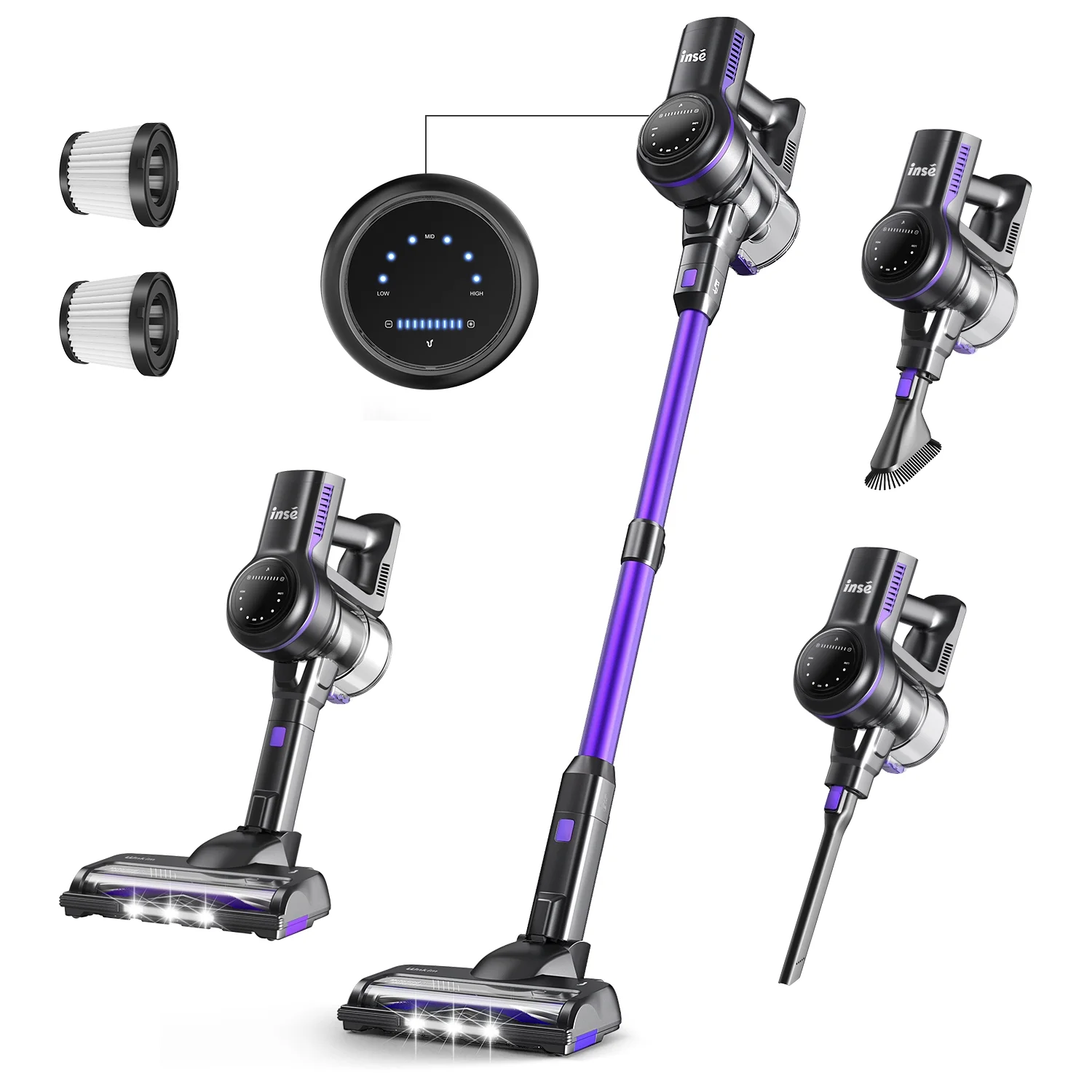 INSE Cordless Vacuum Cleaner, 26Kpa Stick Vacuum with Strong Brushless Motor, 6 in 1 Lightweight Stick Cleaner for Home, 45 Min Runtime Detachable Battery, for Hardfloor Carpet Pet Hair, S7P Blue