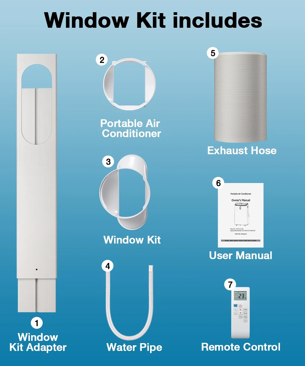 Besttey Portable Air Conditioner 8000 BTU (12000 BTU ASHERE) 4-in-1 AC, Dehumidifier, Ventilator & Fan for 550 sq. ft. w/Window Kit, White