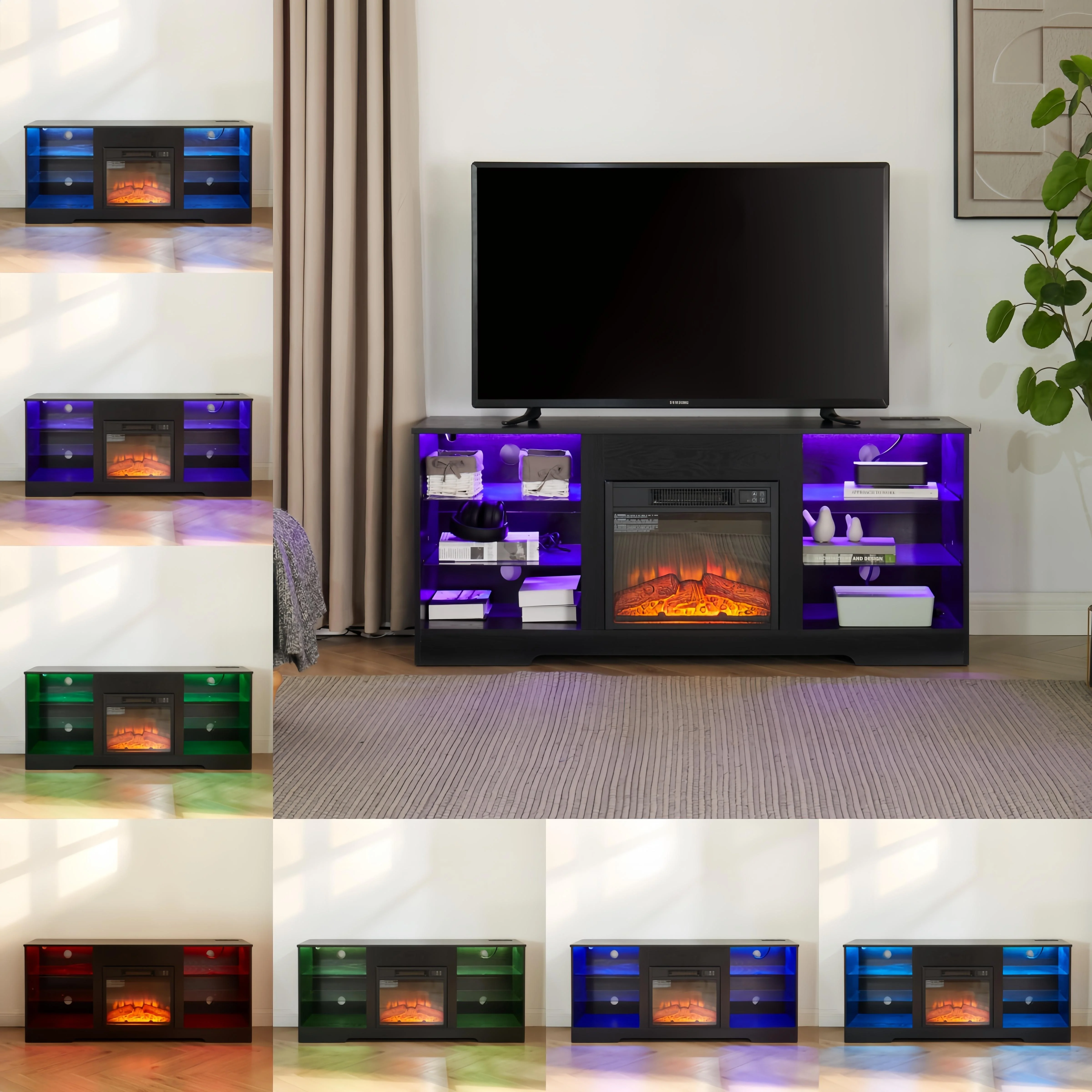 Fireplace TV Stand, PAPROOS Electric 58' TV Stand with Fireplace for 65 TVs, 1400w Farmhouse Fireplace Entertainment Center TV Console with Adjustable Shelf, 62��F - 82��F Heating Range, Black