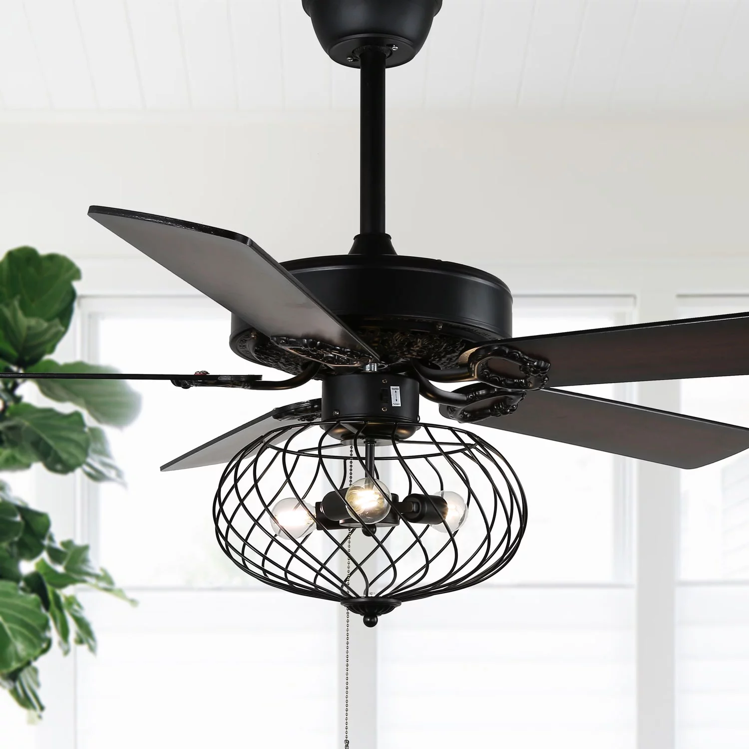 52 Inch Black Ceiling Fan with 3-Lights Remote Control