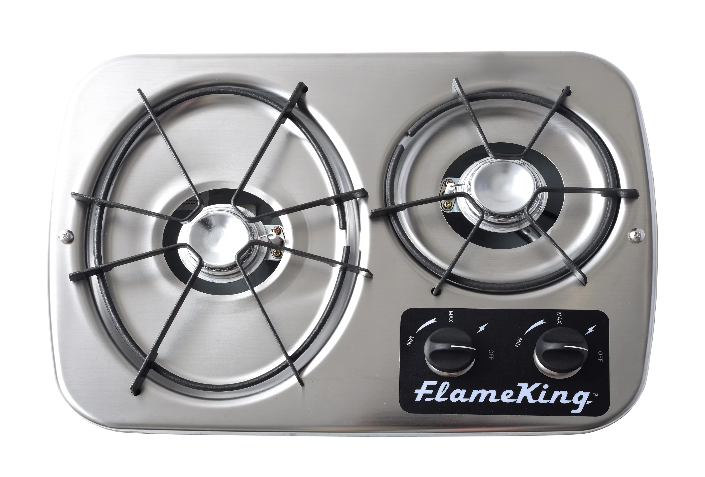 Flame King 2-Burner Built-in RV Cooktop Propane Stove, Self-Igniting, Cover Included, Silver, 18.5' x 13' x 4.5