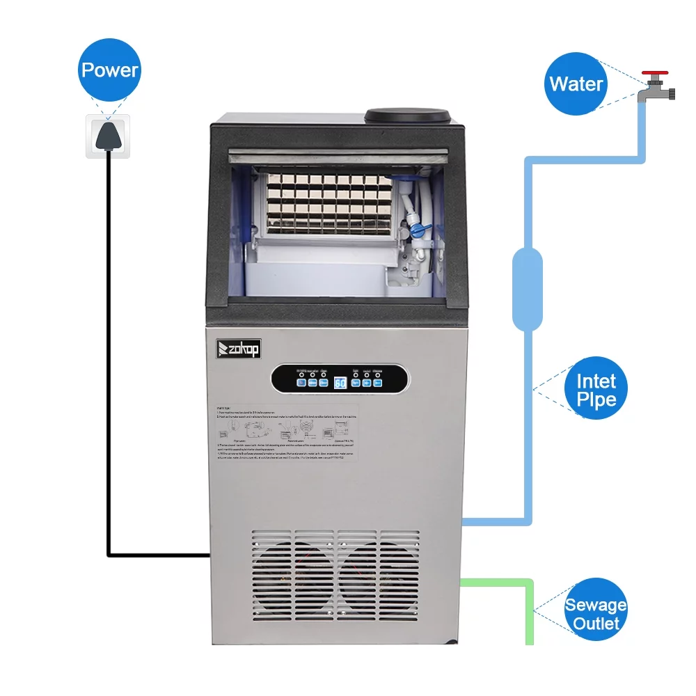 COOKCOK Ice Maker,Commercial Ice Machine,110Lbs/Day,Stainless Steel Ice Machine with 24Lbs Capacity,Ideal for Restaurant, Bars, Home and Offices