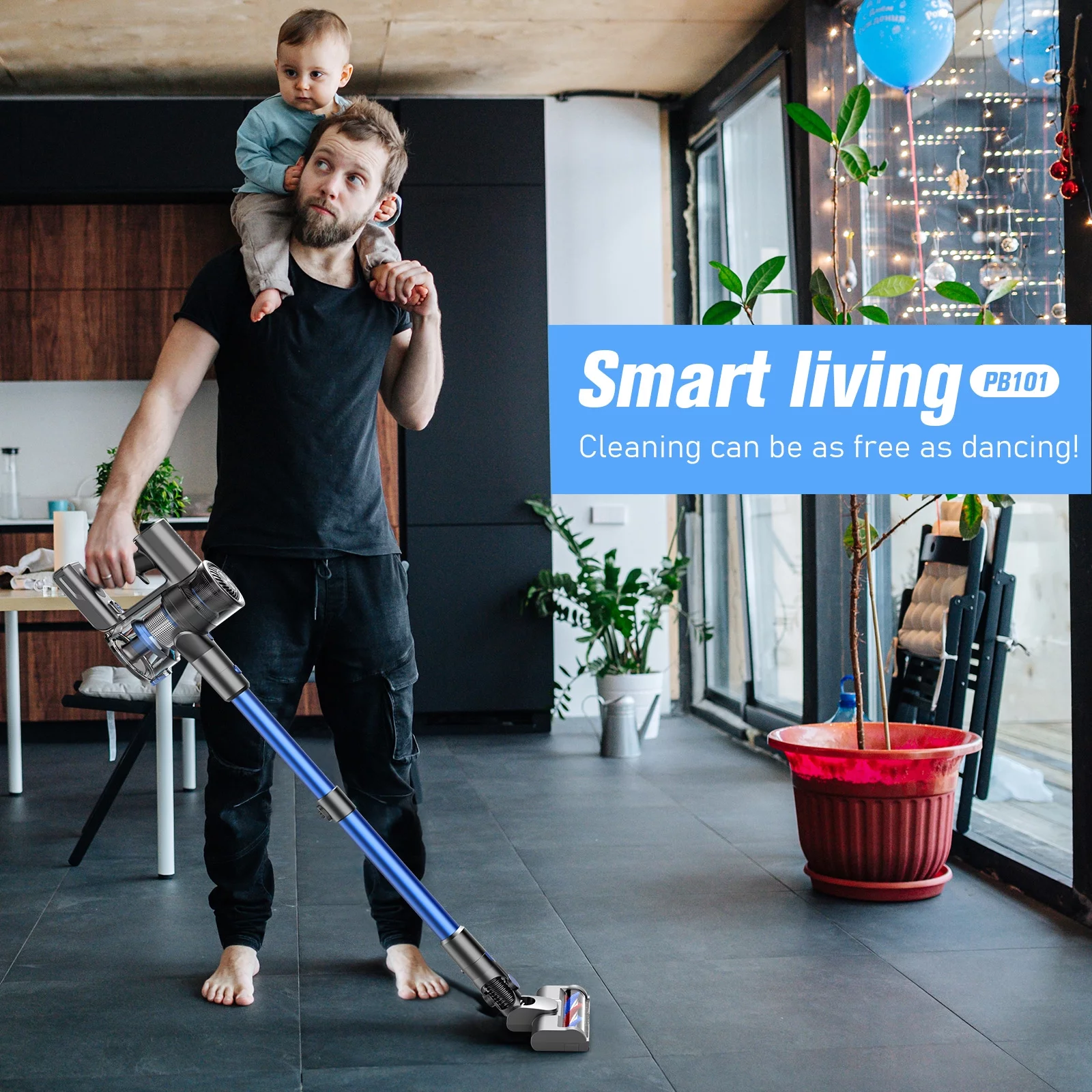 Bossdan Cordless Vacuum, Lightweight Stick Vacuum Cleaner for Hardwood Floor, Quiet, Blue, New